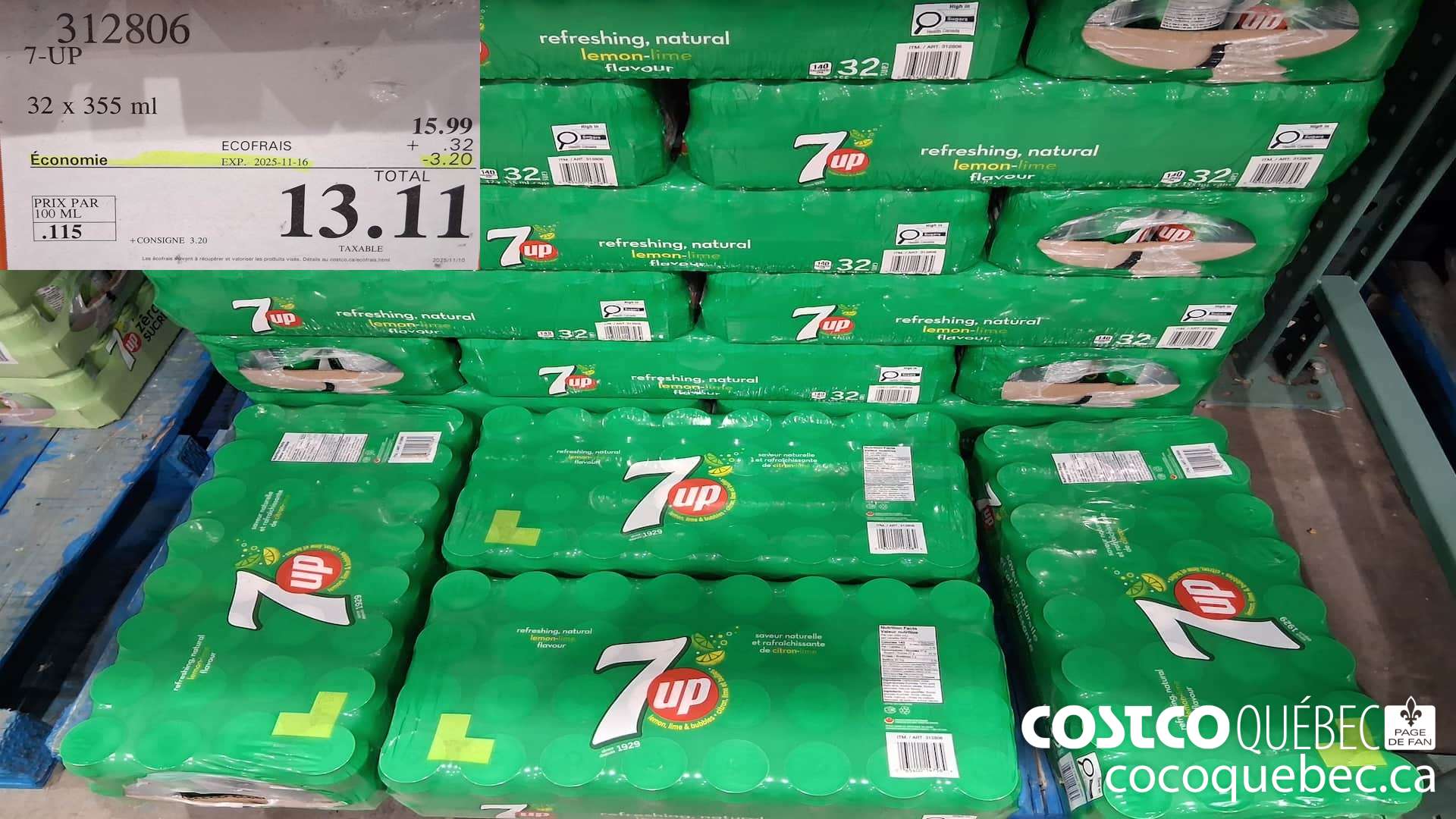 312806 7-UP 32 x 355 ml ($3.20 INSTANT SAVINGS EXPIRES ON 2025-11-16) $13.11