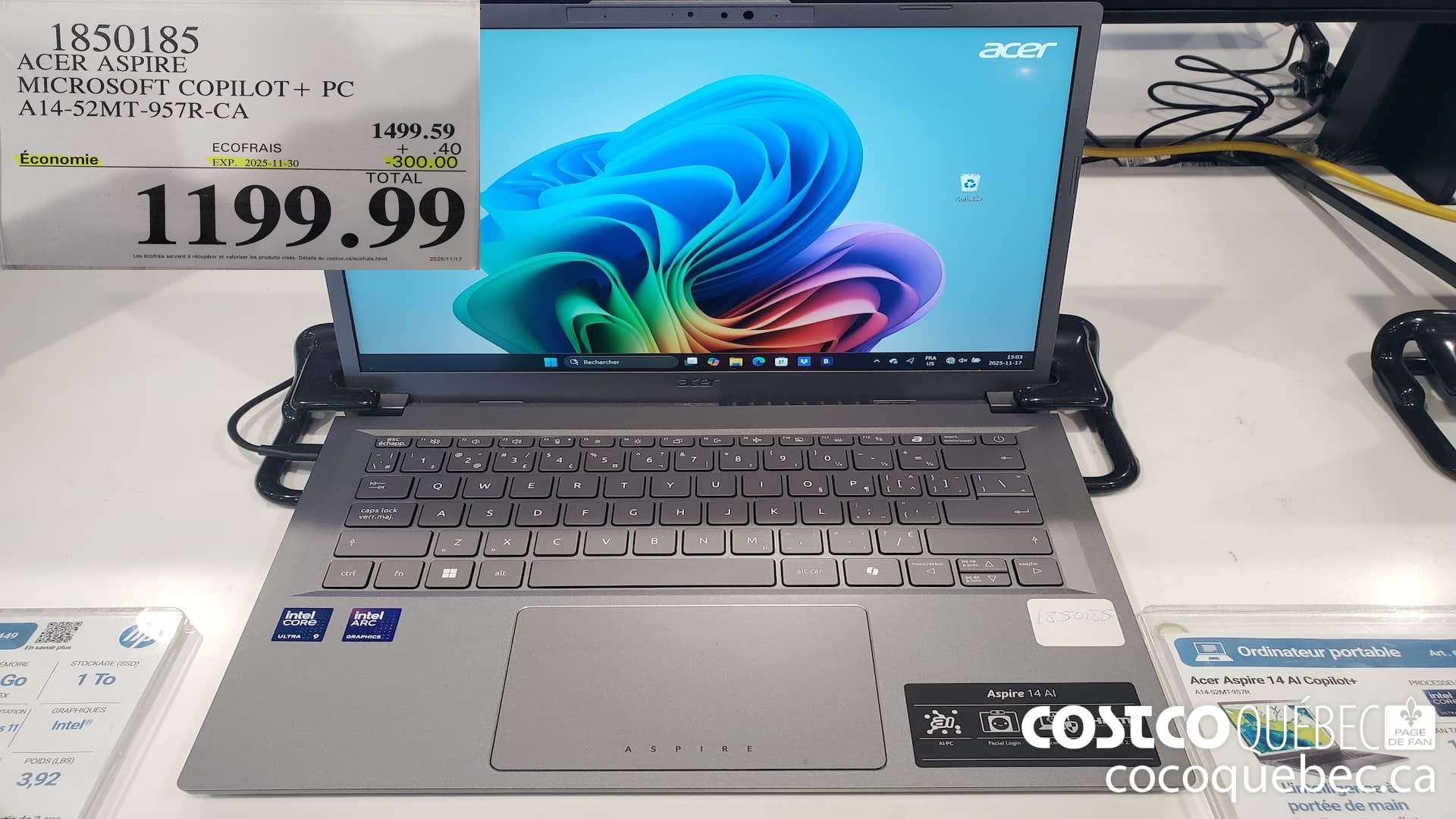 1850185 ACER ASPIRE MICROSOFT COPILOT+ PC A14-S52MT-957R-CA ($300.00 INSTANT SAVINGS EXPIRES ON 2025-11-30) $1199.99