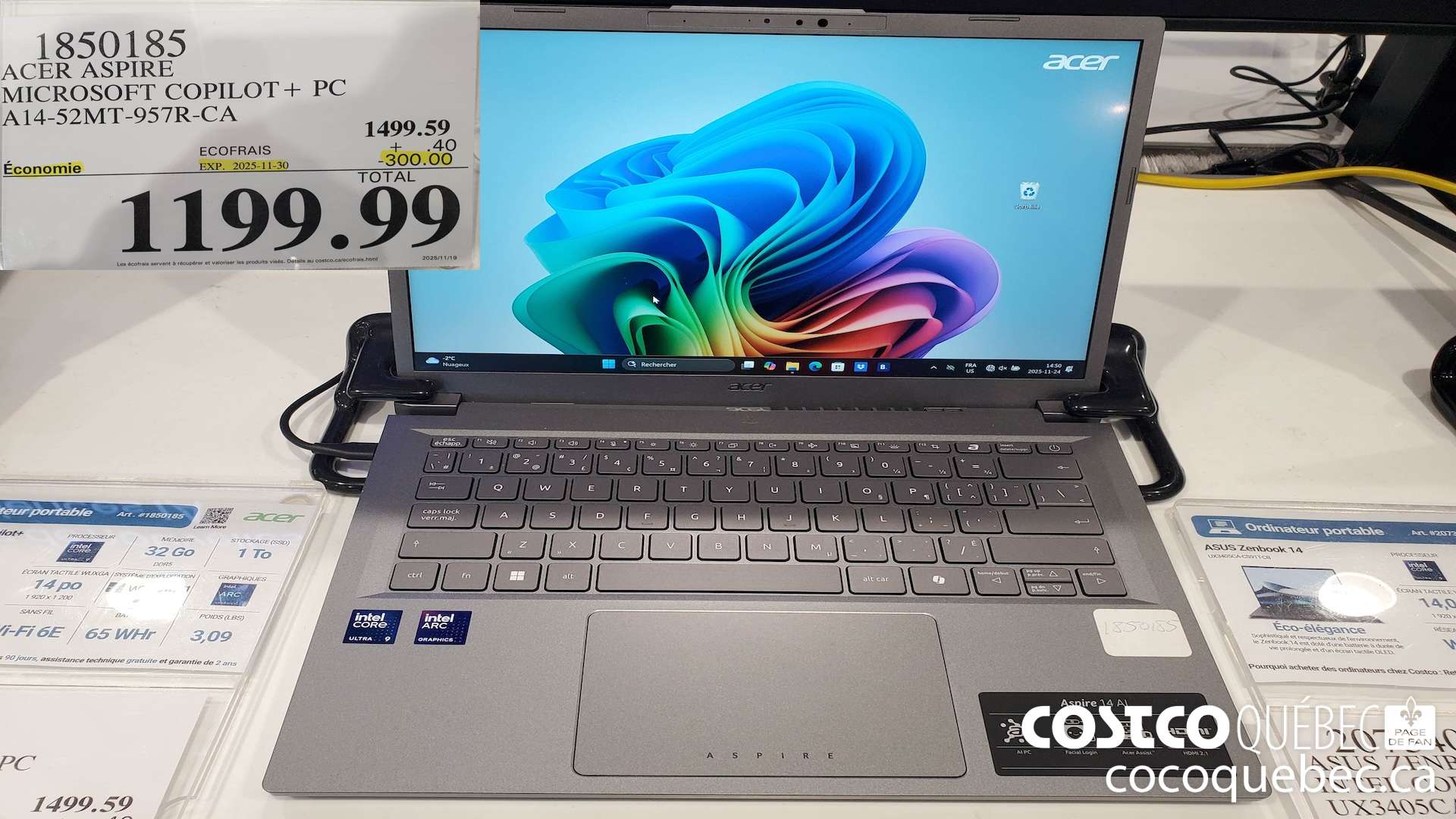 1850185 ACER ASPIRE MICROSOFT COPILOT+ PC A14-S52MT-957R-CA ($300.00 INSTANT SAVINGS EXPIRES ON 2025-11-30) $1199.99