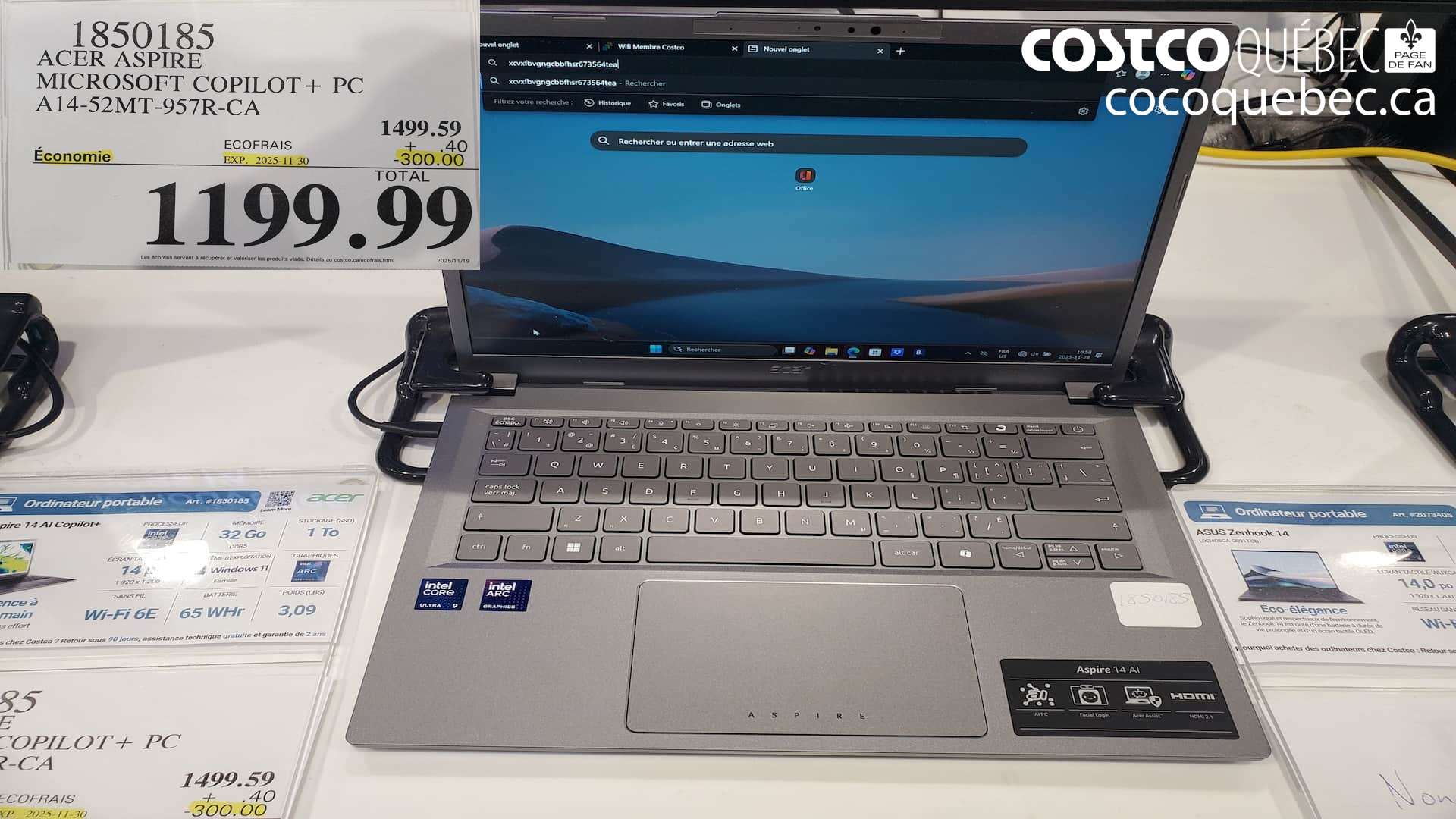 1850185 ACER ASPIRE MICROSOFT COPILOT+ PC A14-S52MT-957R-CA ($300.00 INSTANT SAVINGS EXPIRES ON 2025-11-30) $1199.99