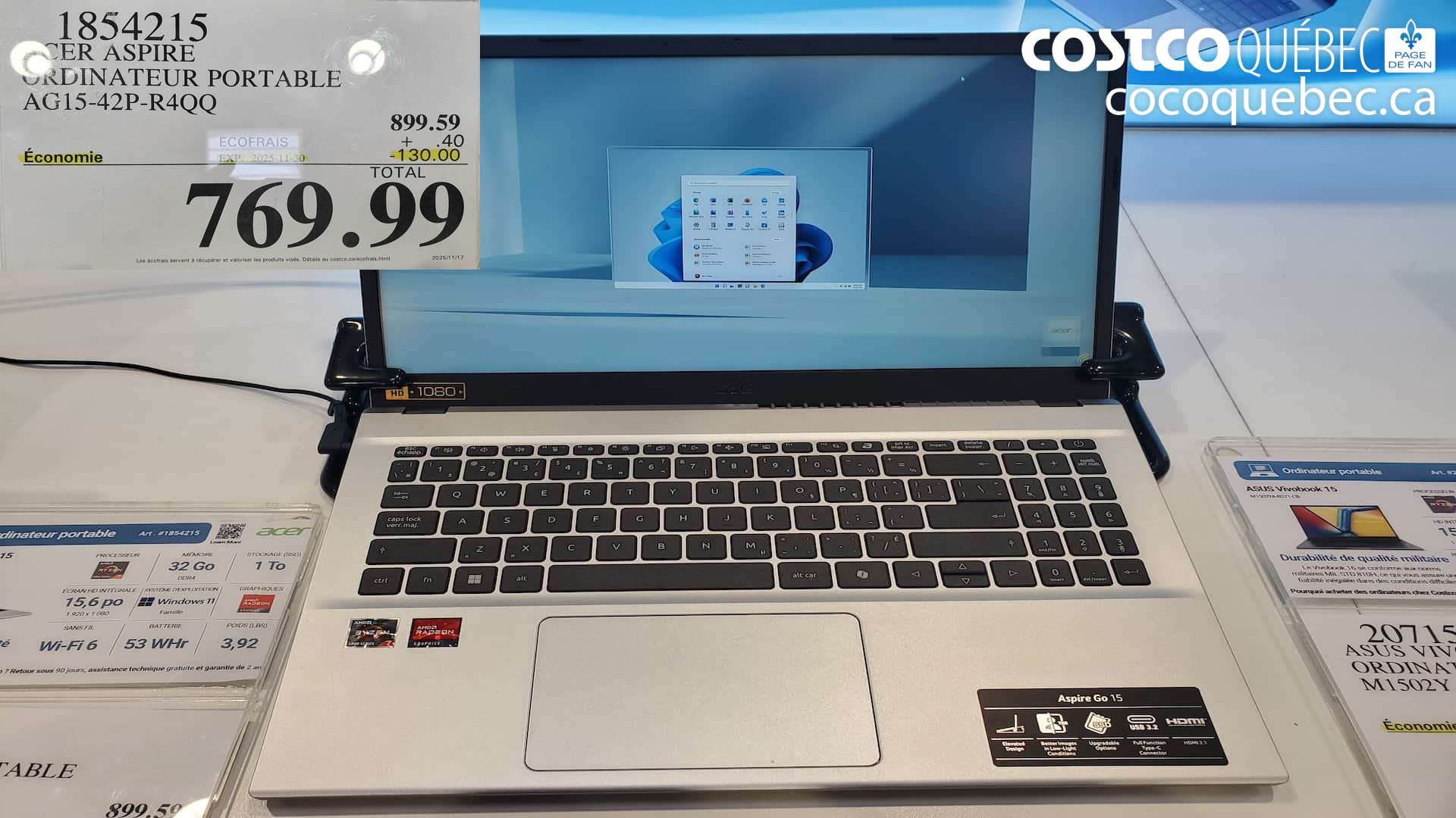 1854215 ACER ASPIRE ORDINATEUR PORTABLE  ($130.00 INSTANT SAVINGS EXPIRES ON 2025-11-30) $769.99