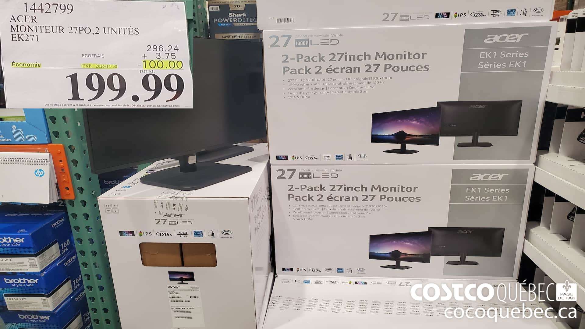 1442799 ACER MONITEUR 27PO0O 2 UNITES BKOWA  ($100.00 INSTANT SAVINGS EXPIRES ON 2025-11-30) $199.99