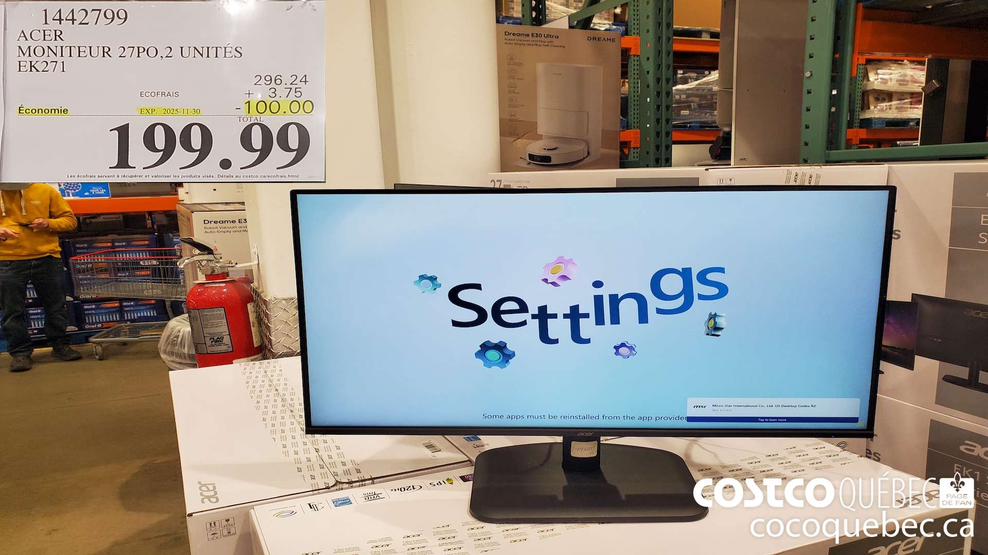 1442799 ACER MONITEUR 27PO0O 2 UNITES BKOWA  ($100.00 INSTANT SAVINGS EXPIRES ON 2025-11-30) $199.99