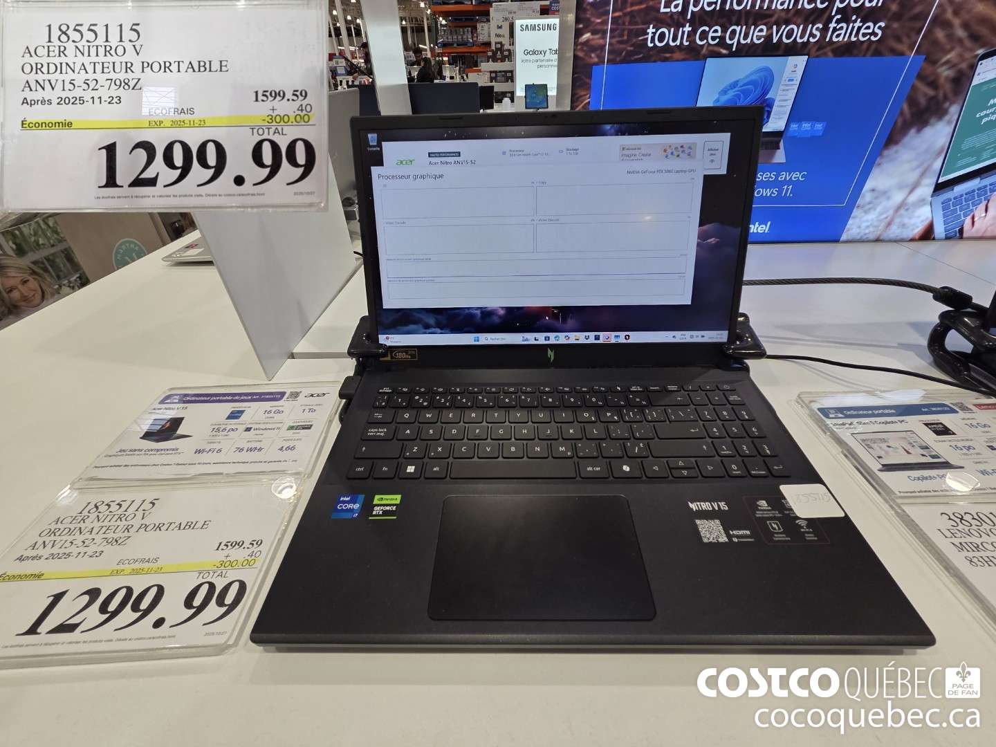 1855115 ACER NITRO V ORDINATEUR PORTABLE ANV15-52-798Z ($300.00 INSTANT SAVINGS EXPIRES ON 2025-11-23) $1299.99