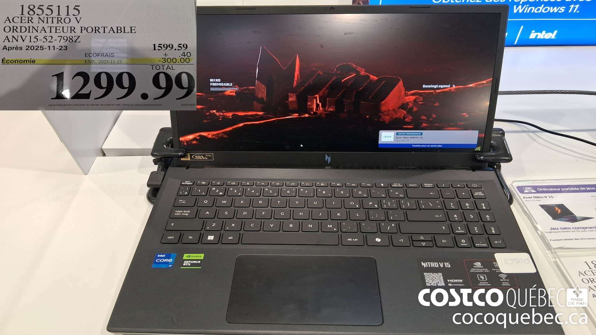 1855115 ACER NITRO V ORDINATEUR PORTABLE ANV15-52-798Z ($300.00 INSTANT SAVINGS EXPIRES ON 2025-11-23) $1299.99