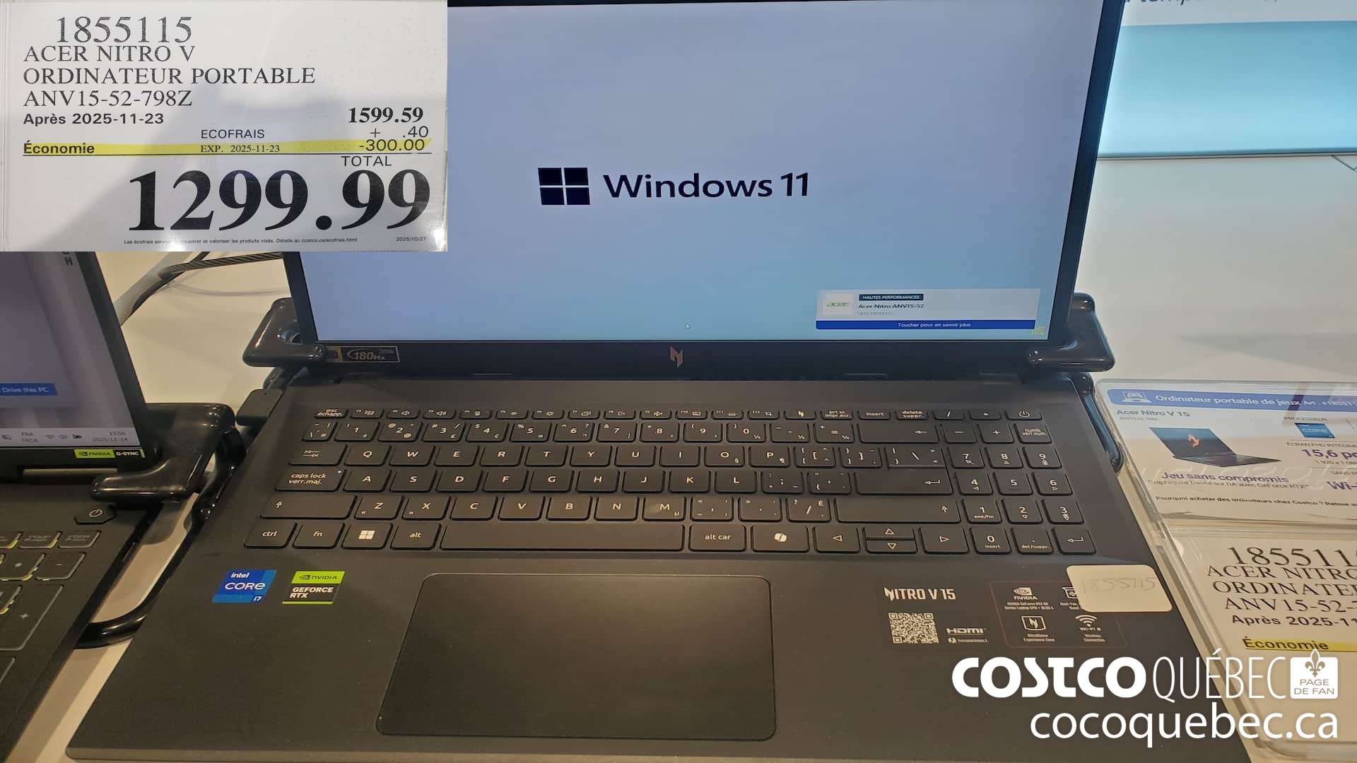 1855115 ACER NITRO V ORDINATEUR PORTABLE ANV15-52-798Z ($300.00 INSTANT SAVINGS EXPIRES ON 2025-11-23) $1299.99