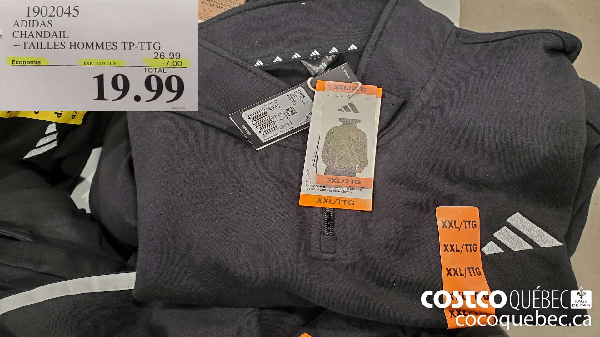 1902045 ADIDAS CHANDAIL +TAILLES HOMMES TP-TTG ($7.00 INSTANT SAVINGS EXPIRES ON 2025-11-30) $19.99