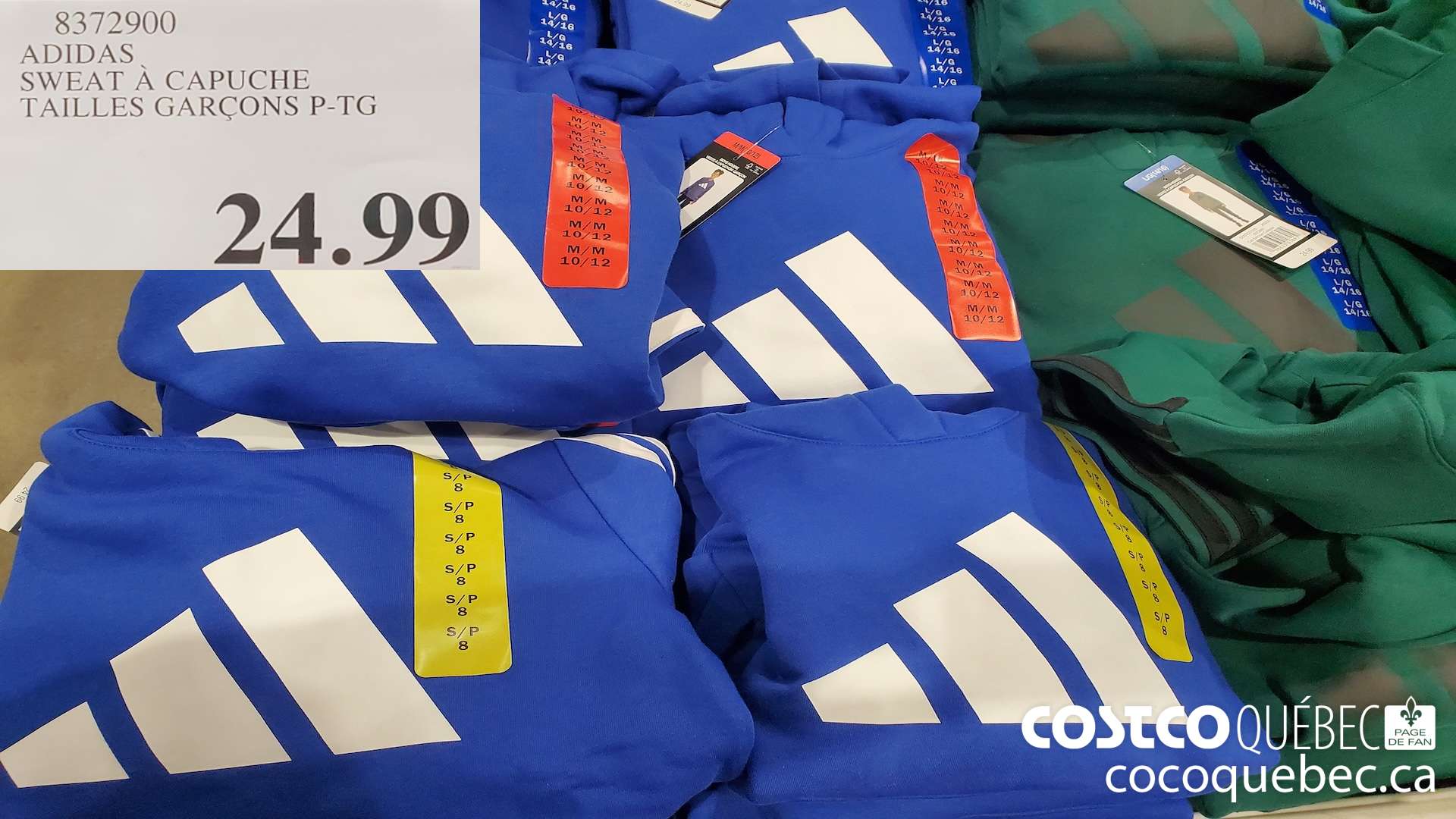 8372900 ADIDAS SWEAT A CAPUCHE TAILLES GARCONS P-TG  $24.99