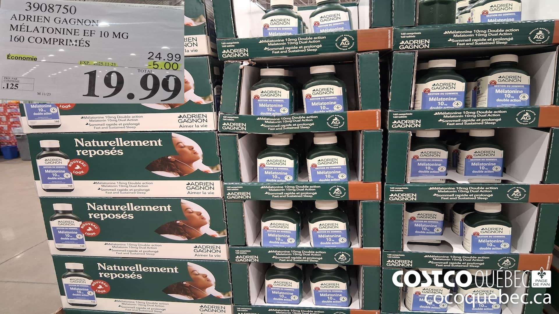 3908750 ADRIEN GAGNON MELLATONINE EXTRA FORT 160 COMPRIMES  ($5.00 INSTANT SAVINGS EXPIRES ON 2025-11-23) $19.99