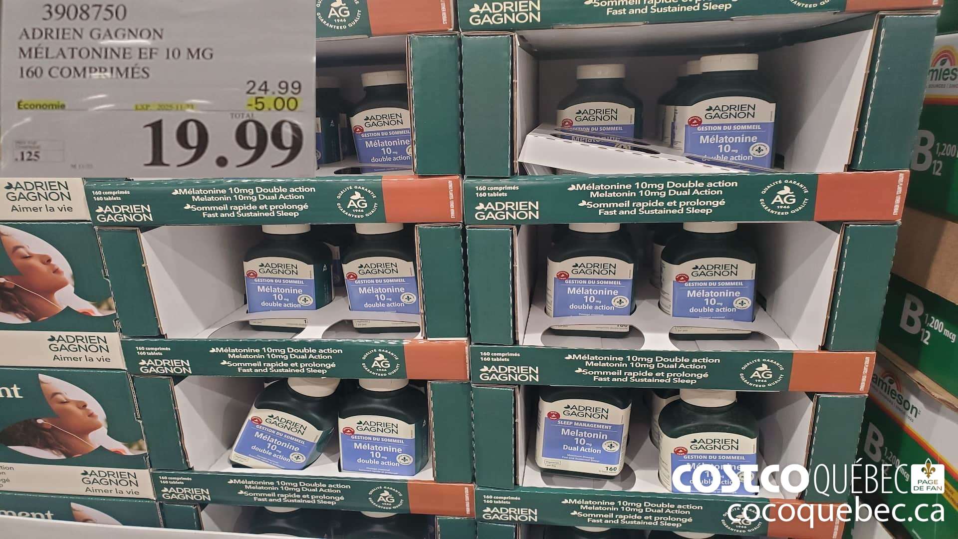 3908750 ADRIEN GAGNON MELLATONINE EXTRA FORT 160 COMPRIMES  ($5.00 INSTANT SAVINGS EXPIRES ON 2025-11-23) $19.99