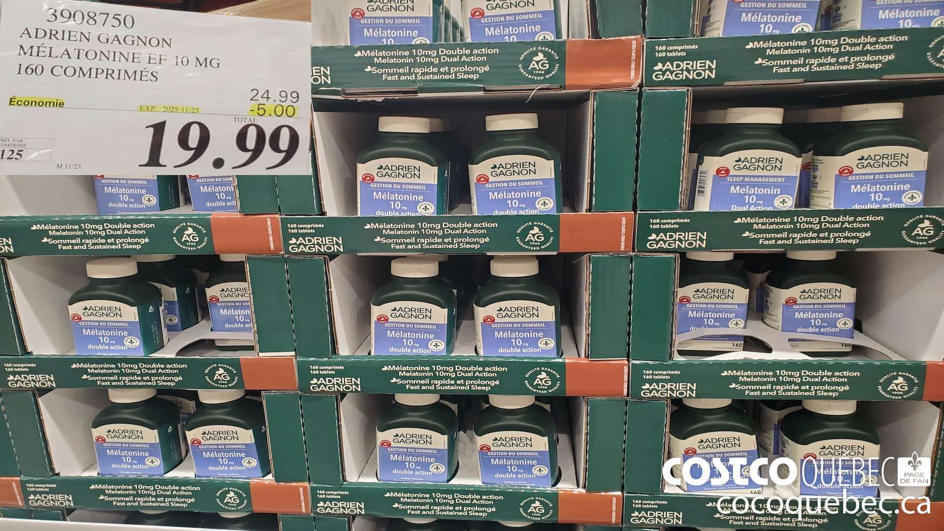 3908750 ADRIEN GAGNON MELLATONINE EXTRA FORT 160 COMPRIMES  ($5.00 INSTANT SAVINGS EXPIRES ON 2025-11-23) $19.99