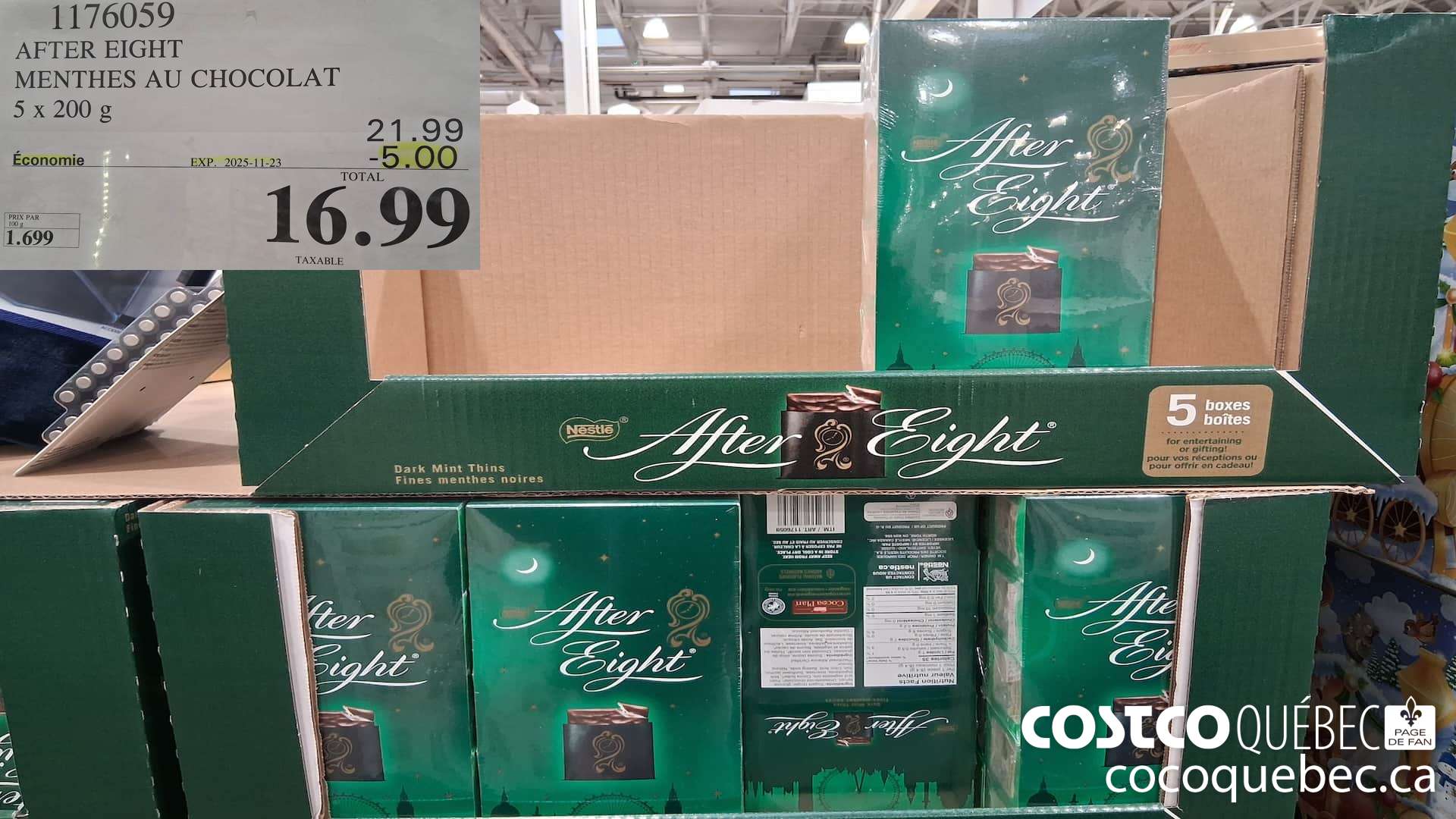 1176059 AFTER EIGHT MENTHES AU CHOCOLAT 5 x 200 g  ($5.00 INSTANT SAVINGS EXPIRES ON 2025-11-23) $16.99
