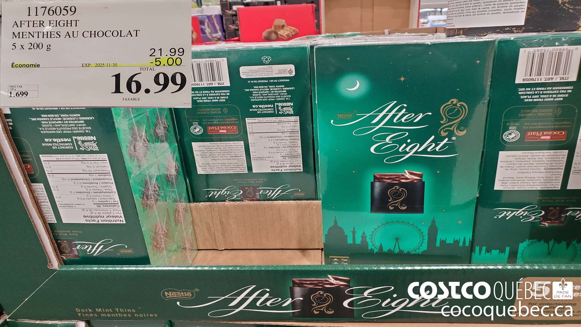 1176059 AFTER EIGHT MENTHES AU CHOCOLAT 5 x 200 g  ($5.00 INSTANT SAVINGS EXPIRES ON 2025-11-30) $16.99