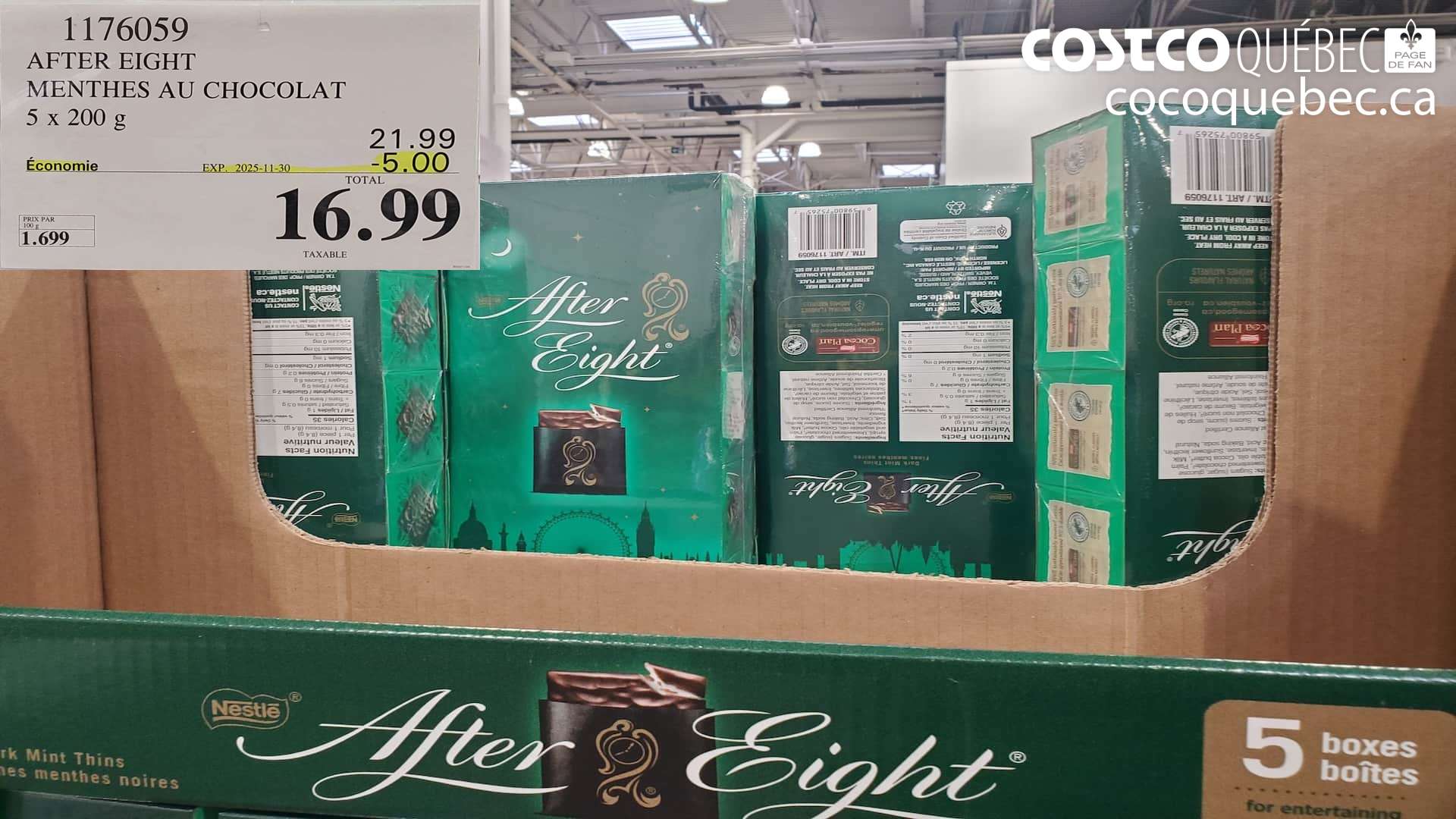 1176059 AFTER EIGHT MENTHES AU CHOCOLAT 5 x 200 g  ($5.00 INSTANT SAVINGS EXPIRES ON 2025-11-30) $16.99