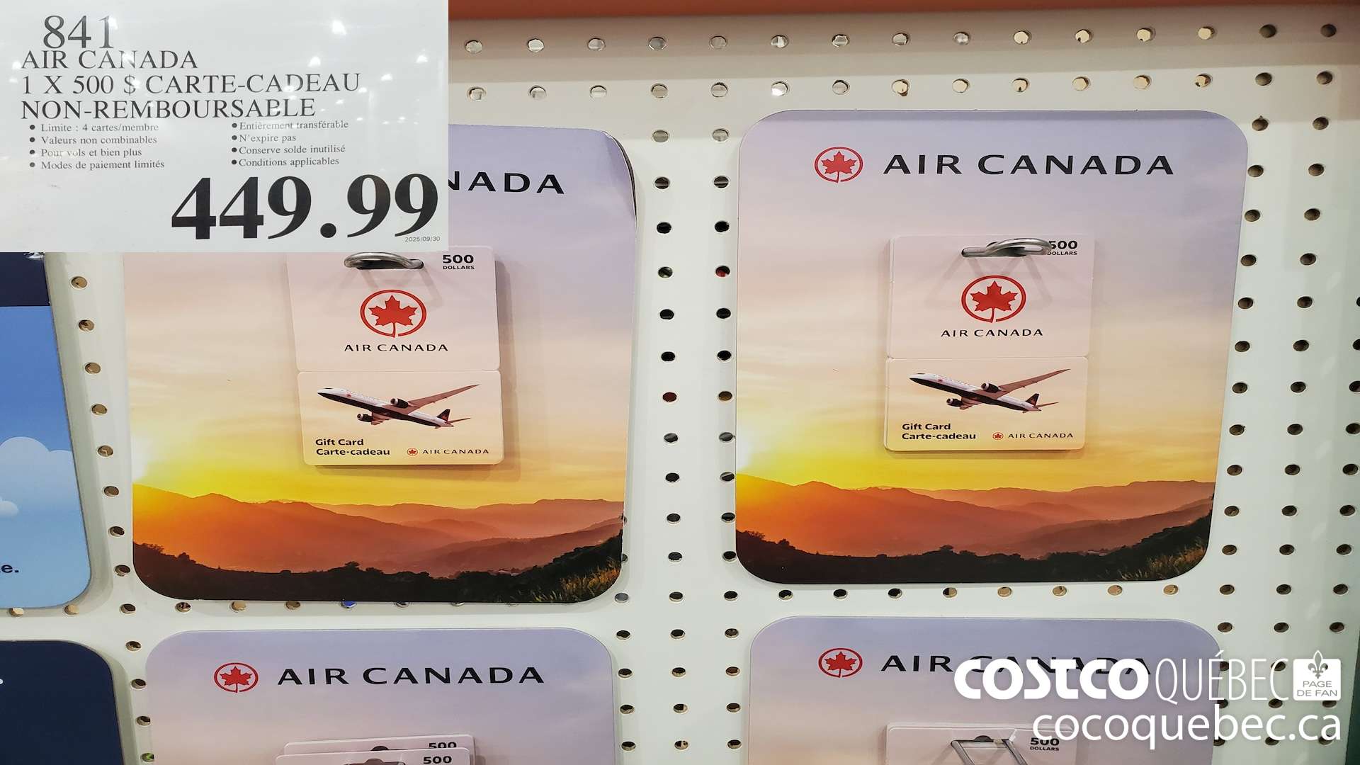 841 AIR CAIJADA 1 X 500 $ CARTE-CADEAU NON-REMBOURSALE $449.99