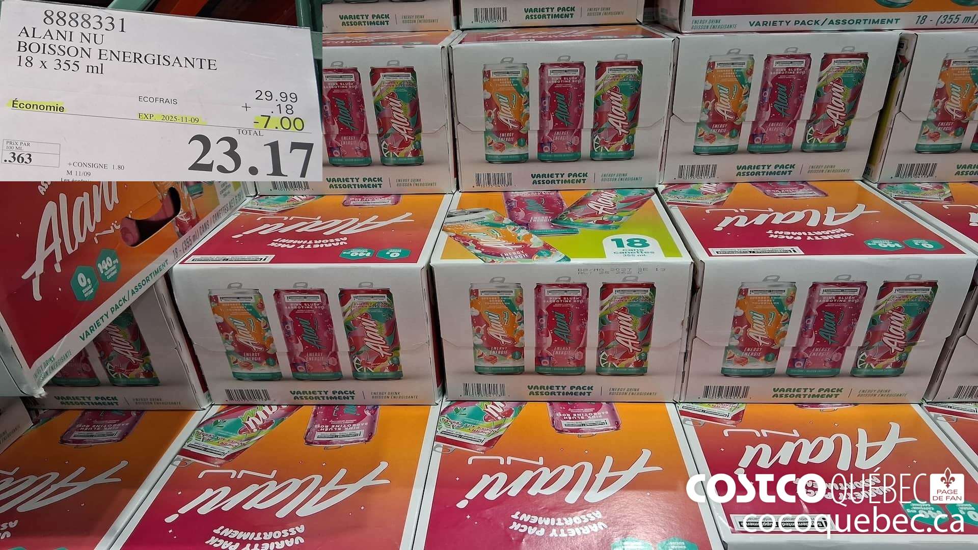 8888331 ALANI NU BOISSON ENERGISANTE 18 X 355ML ($7.00 INSTANT SAVINGS EXPIRES ON 2025-11-09) $23.17