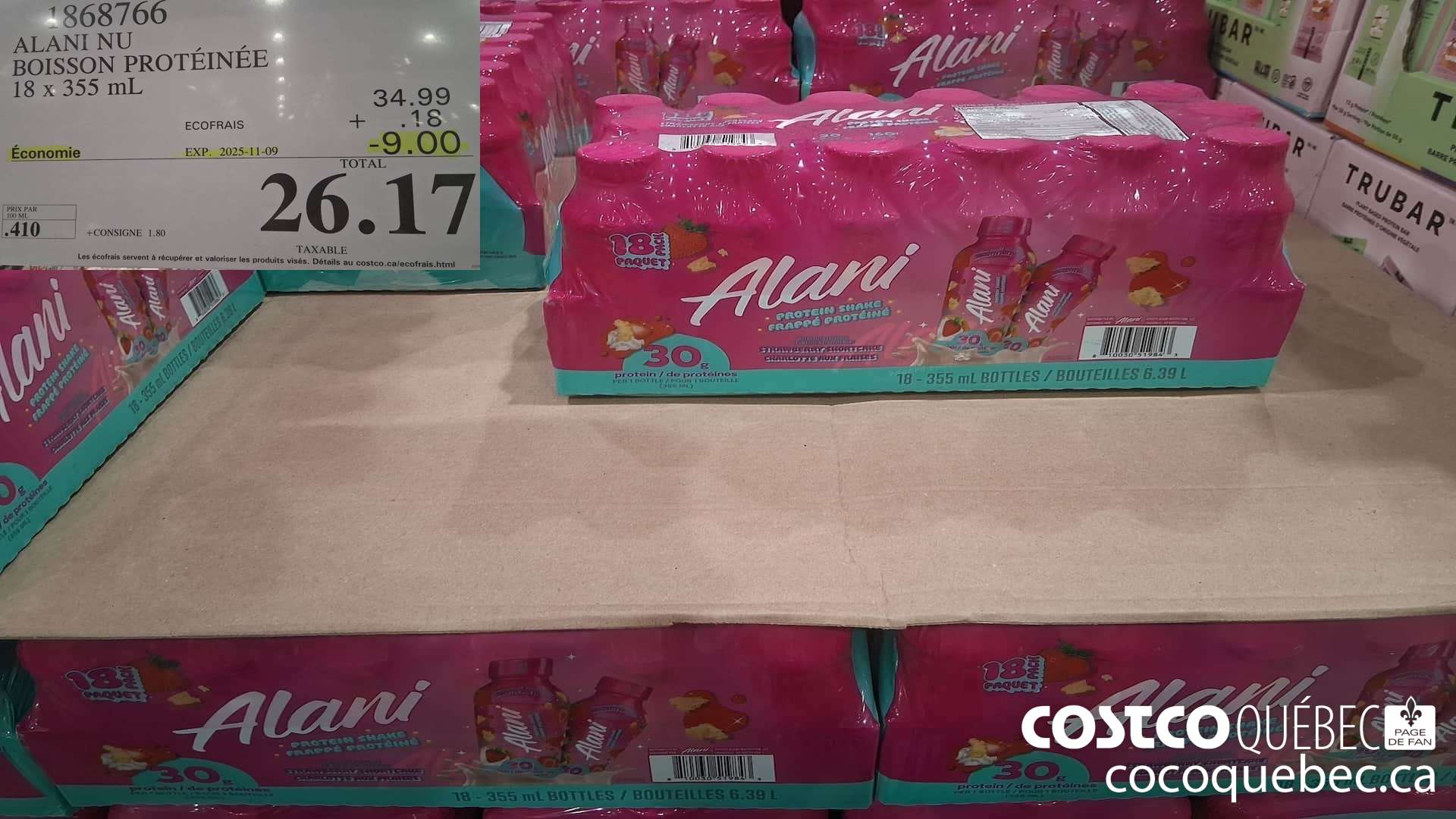 1868766 ALANI NU BOISSON PROTEINEE 18 x 355 mL  ($9.00 INSTANT SAVINGS EXPIRES ON 2025-11-09) $26.17