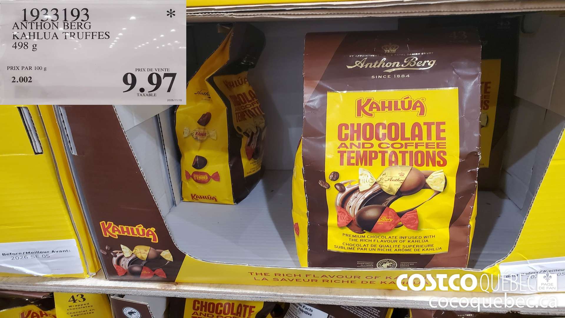 1933193 ANTHON BERG KAHLUA TRUFFES 498 g $9.97