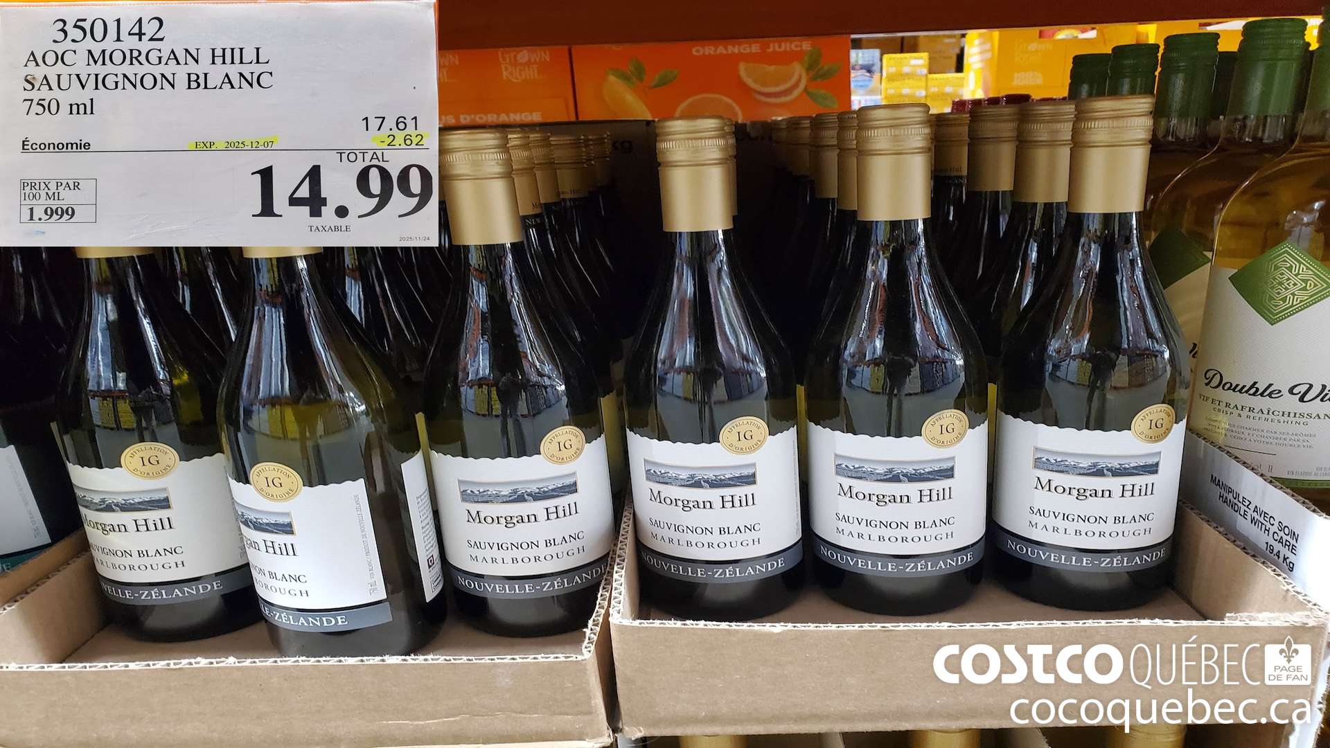 350142 AOC MORGAN HILL SAUVIGNON BLANC 750 mL  ($2.62 INSTANT SAVINGS EXPIRES ON 2025-12-07) $14.99