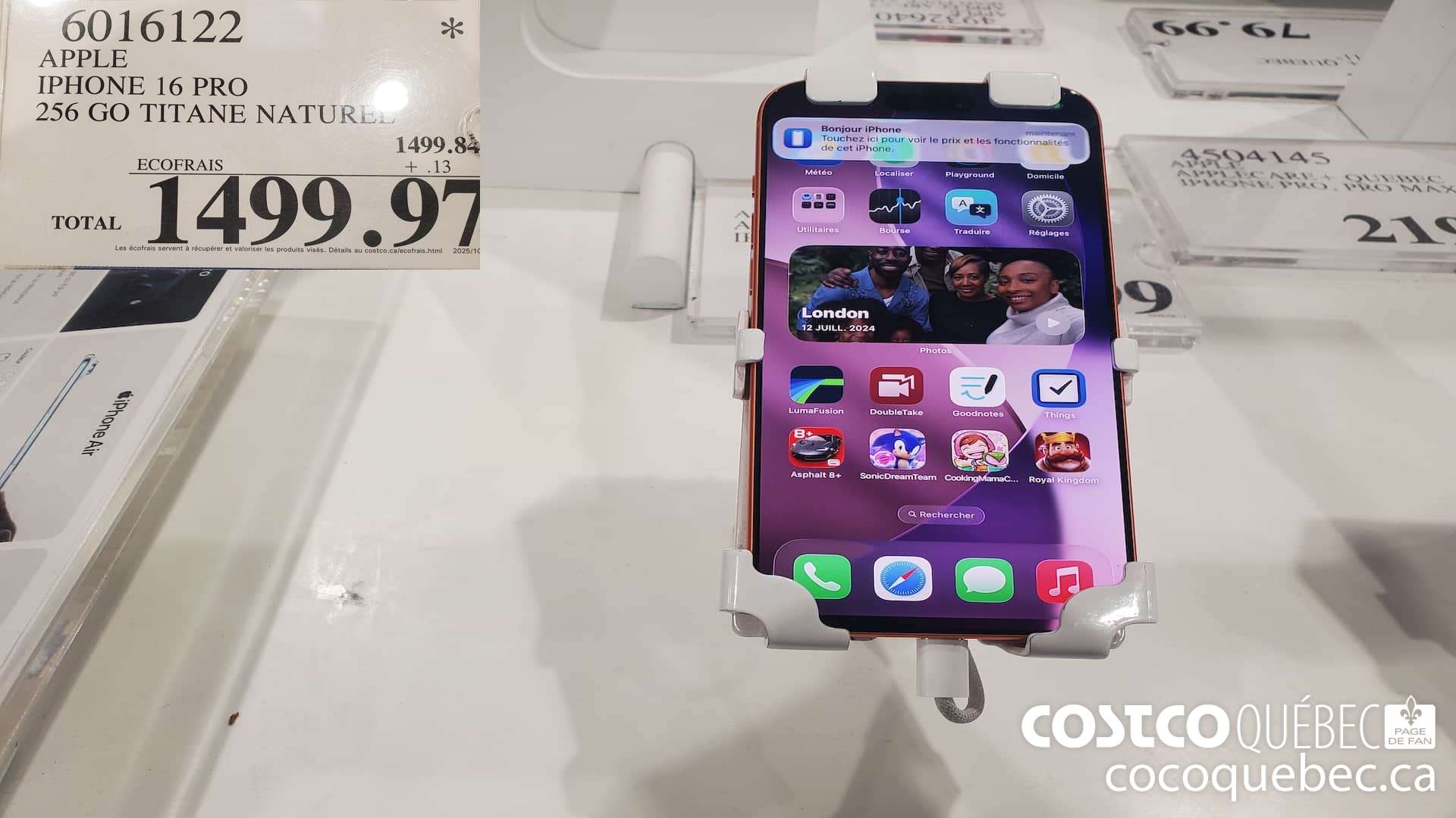 6016122 APPLE IPHONE 16 PRO 256 GO TITANE NATUREL  $1499.97