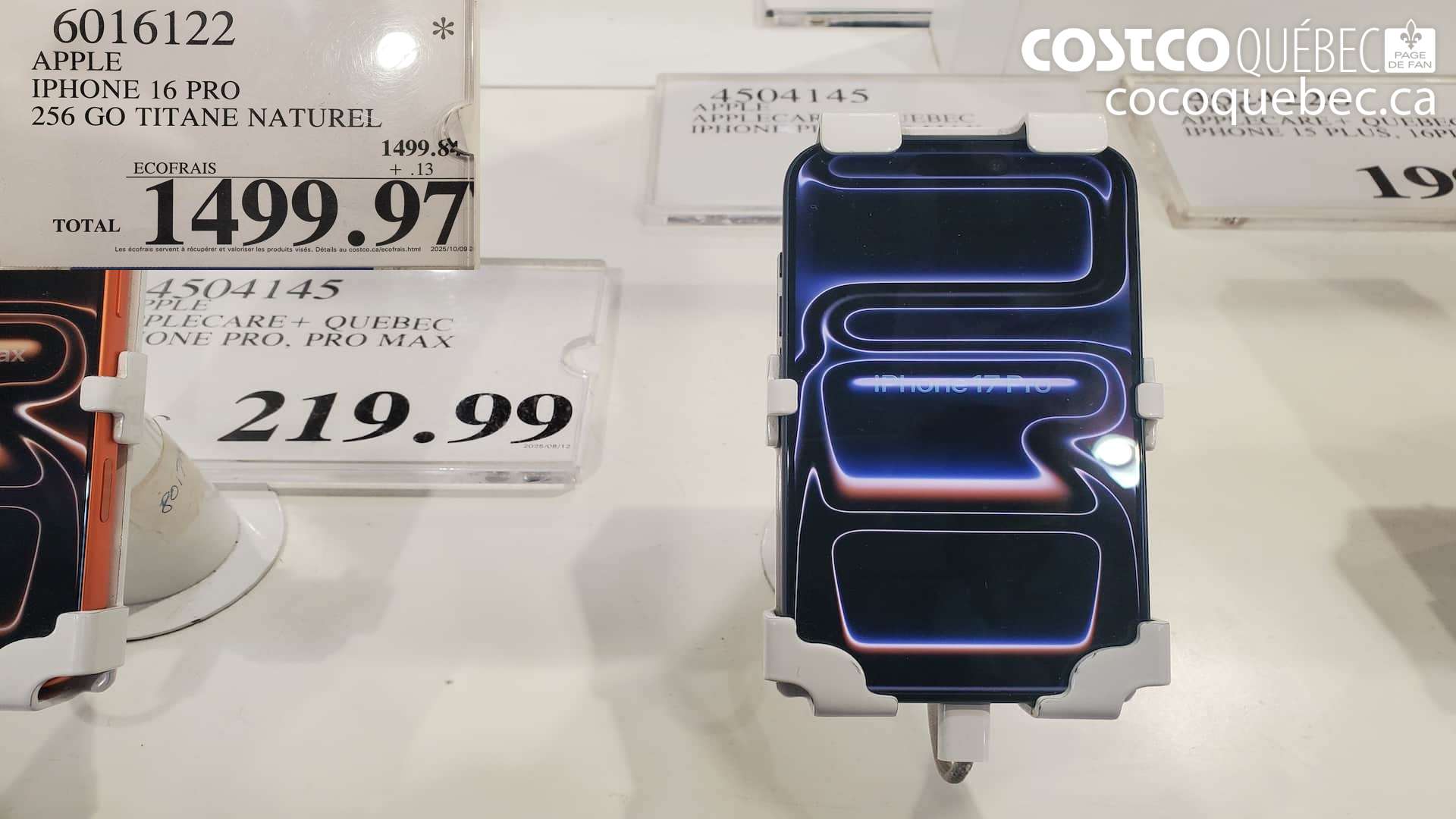 6016122 APPLE IPHONE 16 PRO 256 GO TITANE NATUREL  $1499.97