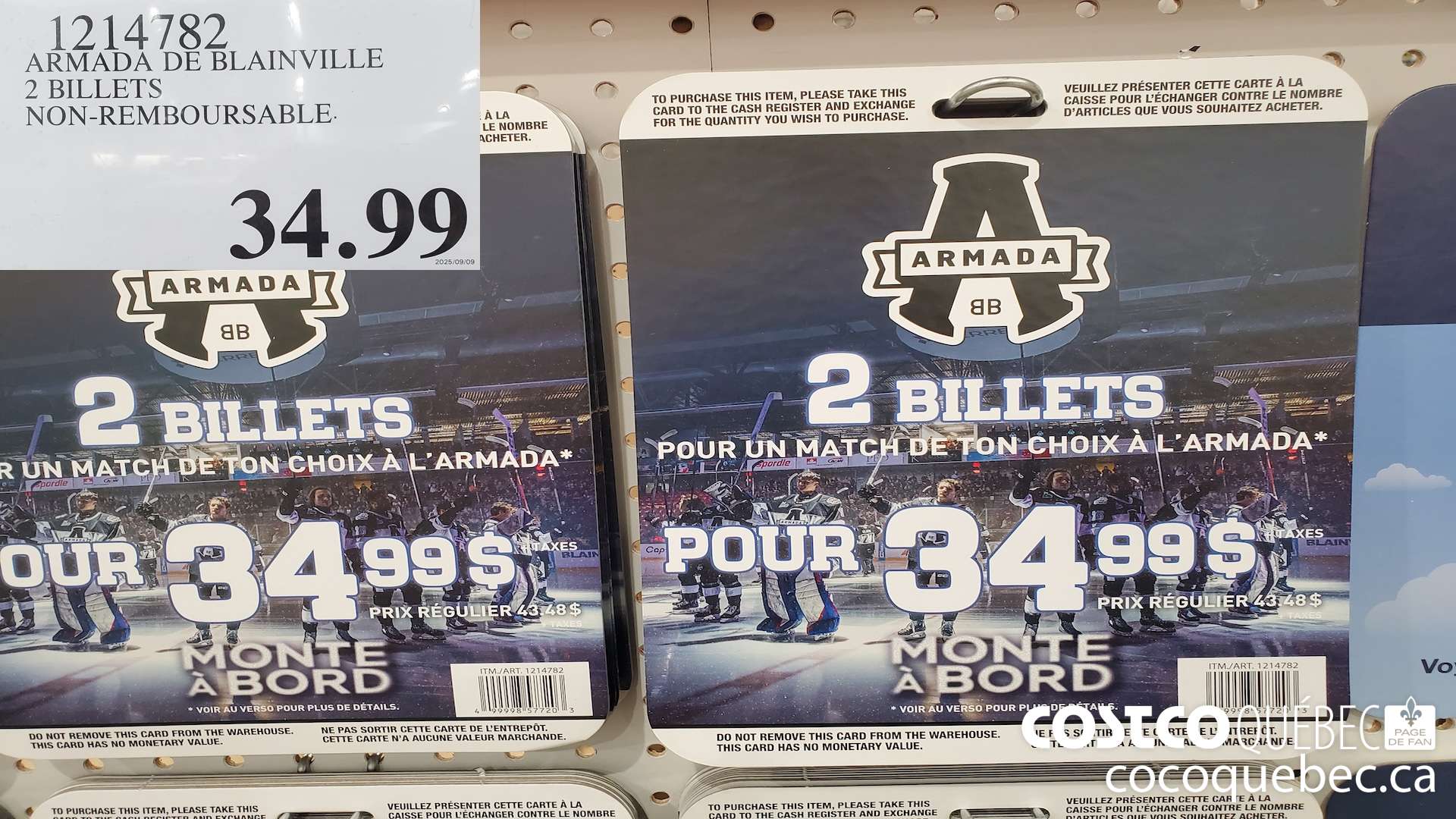 1214782 ARMADA DE BLAINVILLE 2 BILLETS NON-REMBOURSABLE  $34.99