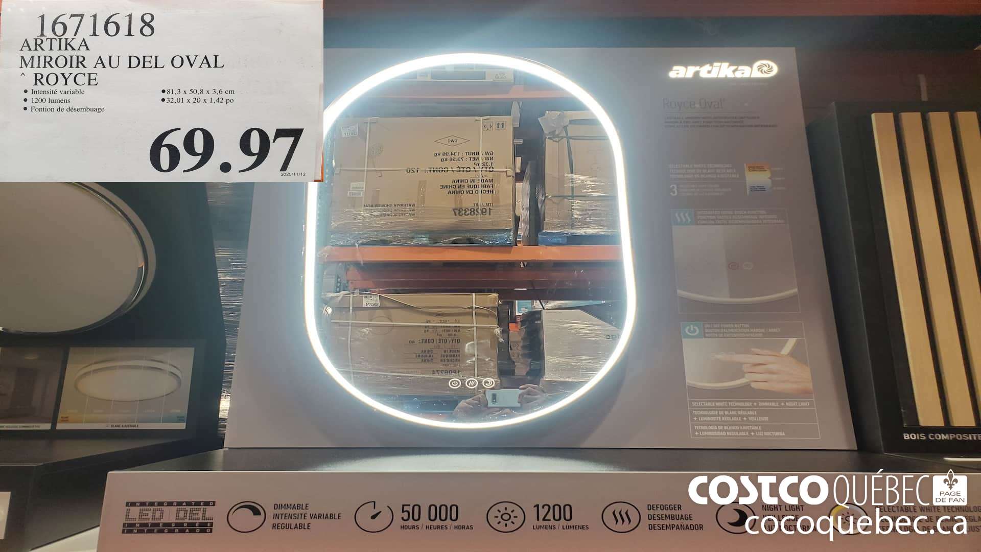 1671618 ARTIKA MIROIR AU DEL OVAL ROYCE  $69.97