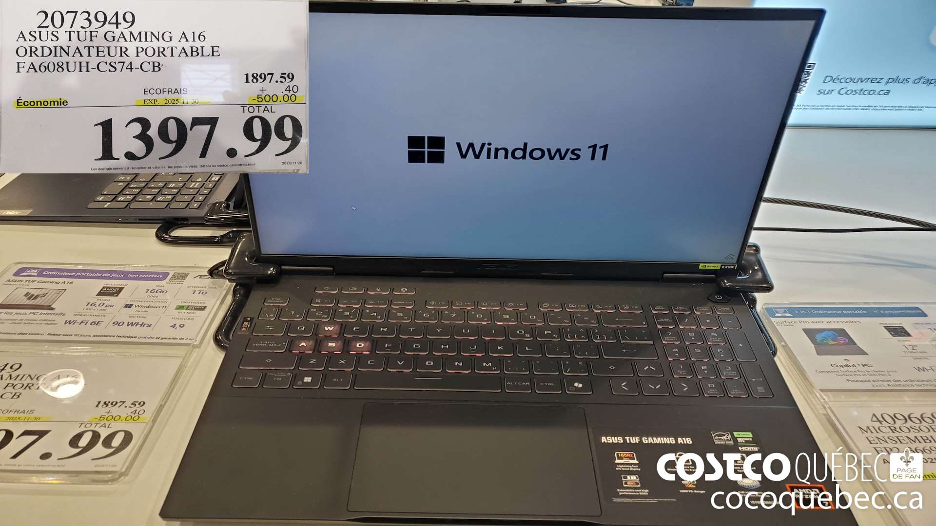 2073949 ASUS TUF GAMING A16 ORDINATEUR PORTABLE FA608UH-CS74-CB ($500.00 INSTANT SAVINGS EXPIRES ON 2025-11-30) $1397.99