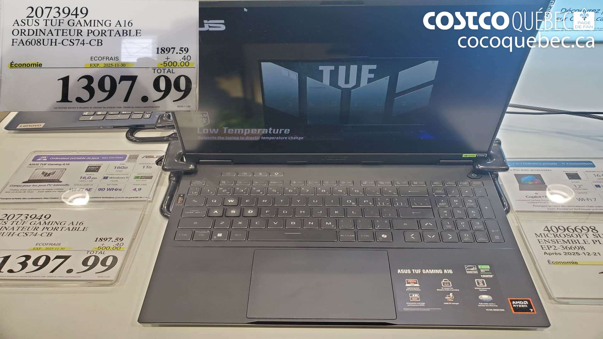 2073949 ASUS TUF GAMING A16 ORDINATEUR PORTABLE FA608UH-CS74-CB ($500.00 INSTANT SAVINGS EXPIRES ON 2025-11-30) $1397.99
