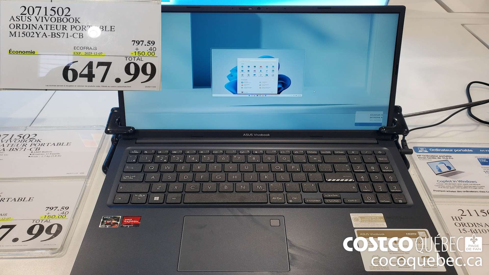 2071502 ASUS VIVOBOOK ORDINATEUR PORTABLE M1502YA-BS71-CB ($150.00 INSTANT SAVINGS) $647.99