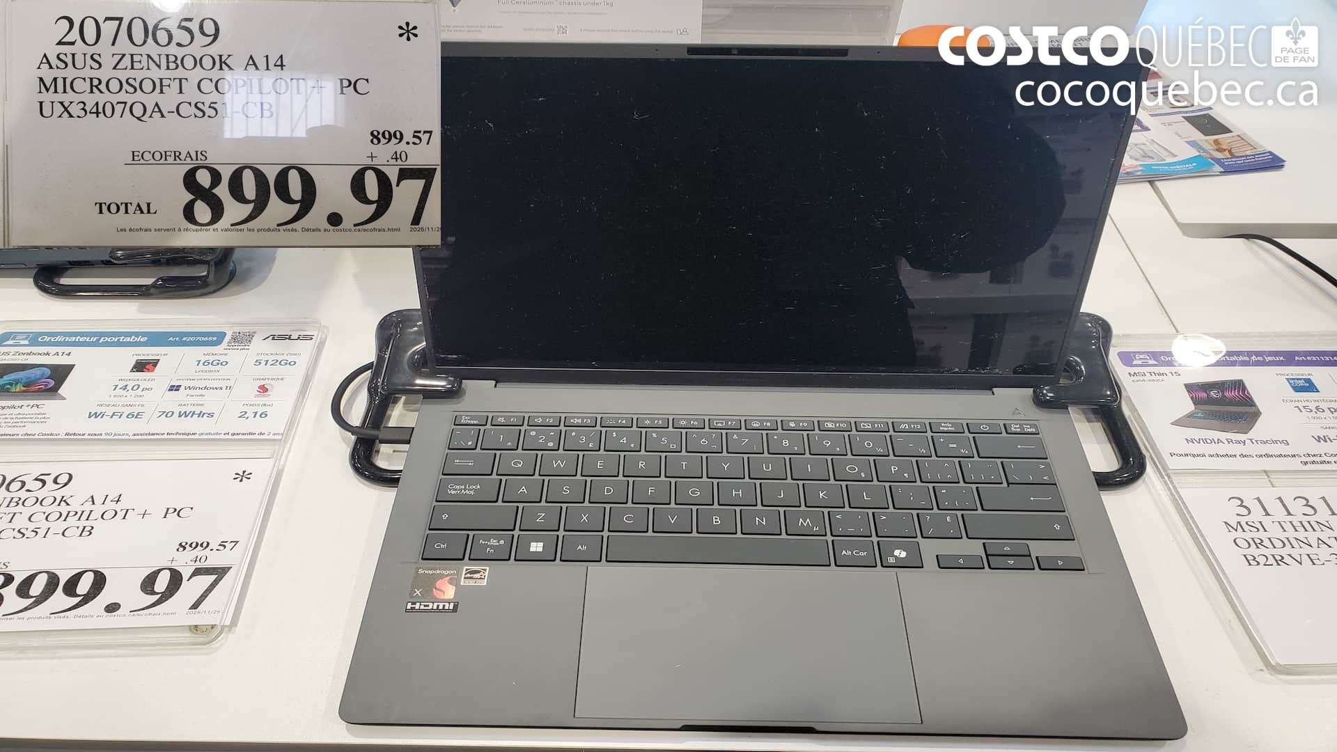 2070659 ASUS ZENBOOK A14 MICROSOFT COPILOT+ PC UX3407QA-CS5 1-CB  $899.97