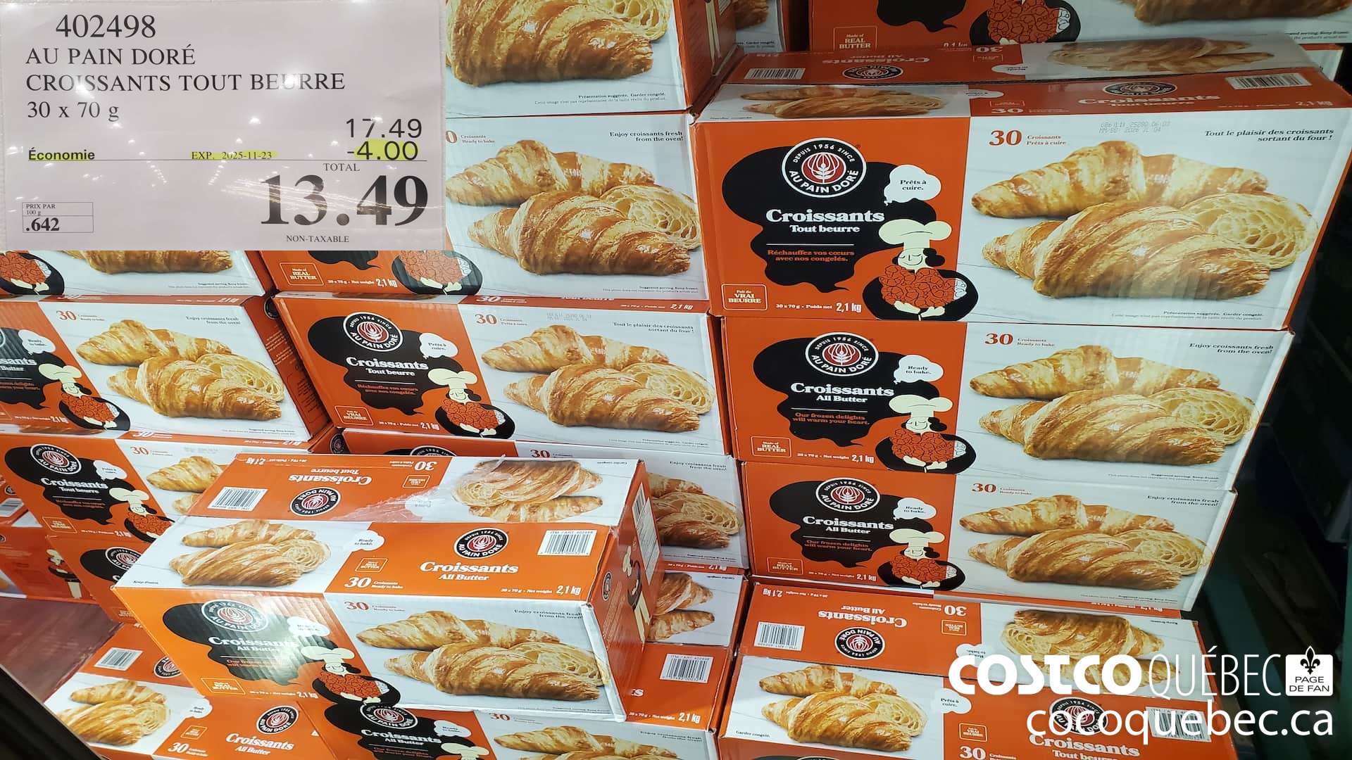 402498 AU PAIN DORE CROISSANTS TOUT BEURRE 30 x 70g ($4.00 INSTANT SAVINGS EXPIRES ON 2025-11-23) $13.49