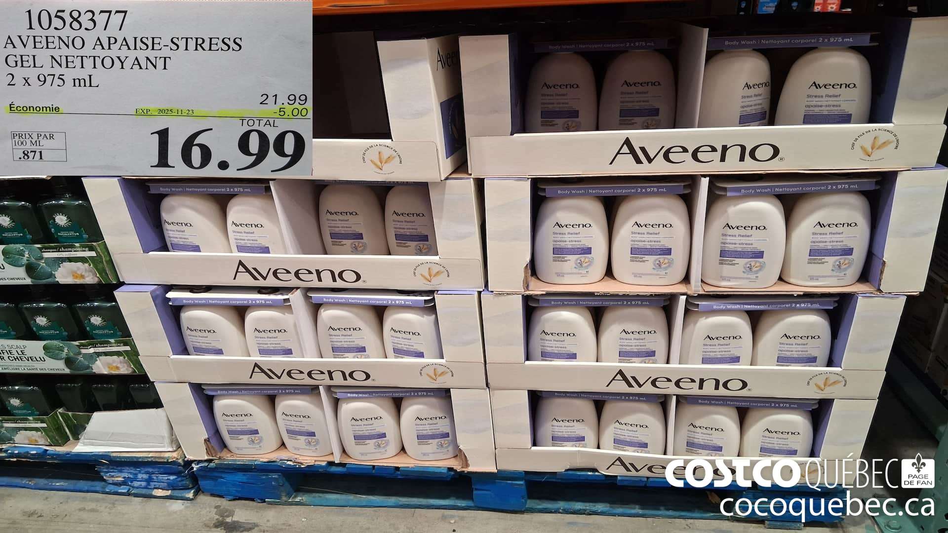 1058377 AVEENO GEL NETTOYANT APAISE-STRESS 2 x 975 mL ($5.00 INSTANT SAVINGS EXPIRES ON 2025-11-23) $16.99
