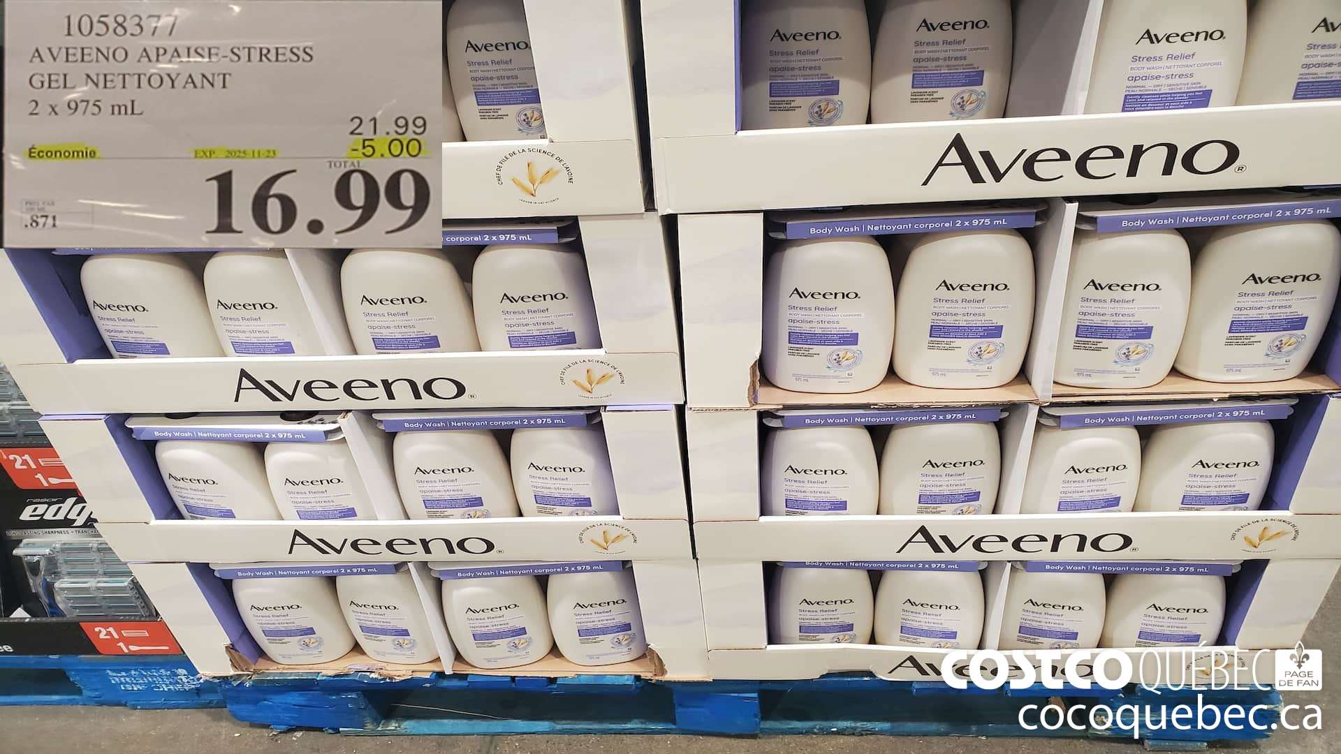 1058377 AVEENO GEL NETTOYANT APAISE-STRESS 2 x 975 mL ($5.00 INSTANT SAVINGS EXPIRES ON 2025-11-23) $16.99