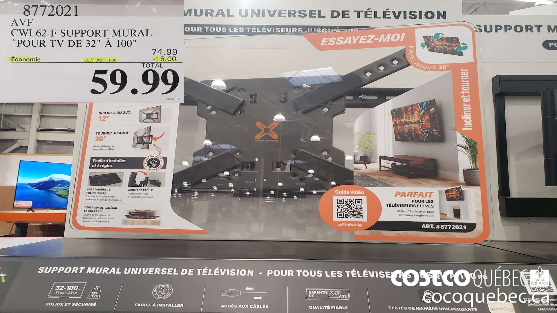 8772021 AVF CWL62-F SUPPORT MURAL “POUR TV DE 32