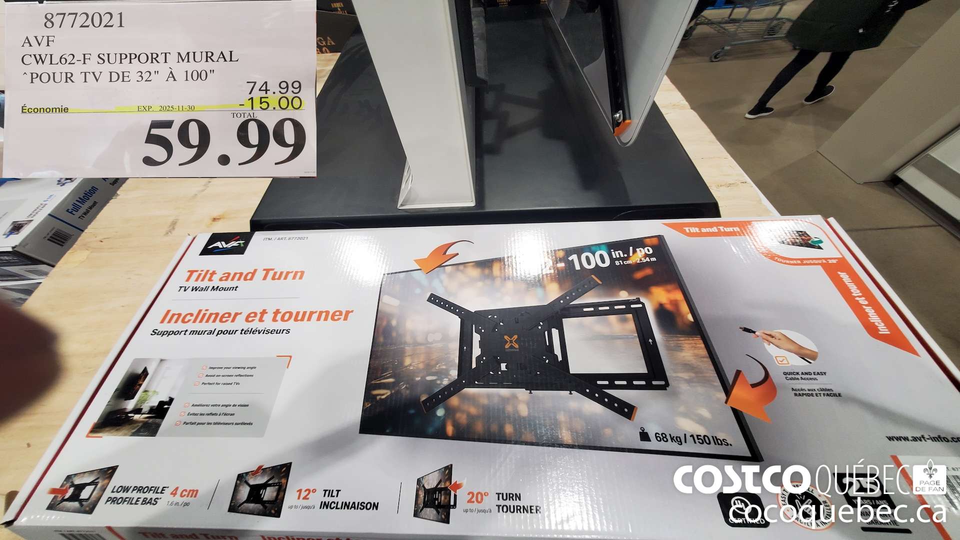 8772021 AVF CWL62-F SUPPORT MURAL “POUR TV DE 32