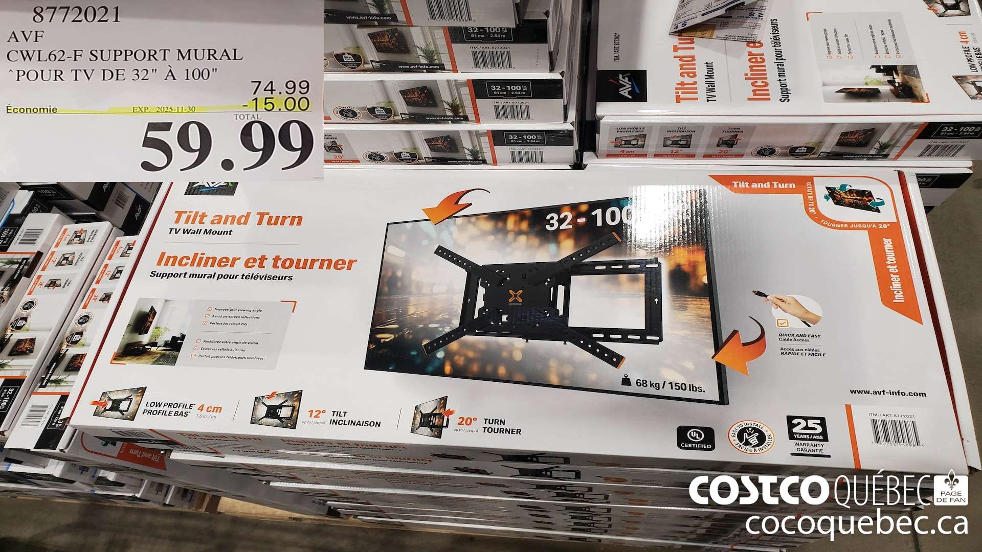 8772021 AVF CWL62-F SUPPORT MURAL “POUR TV DE 32