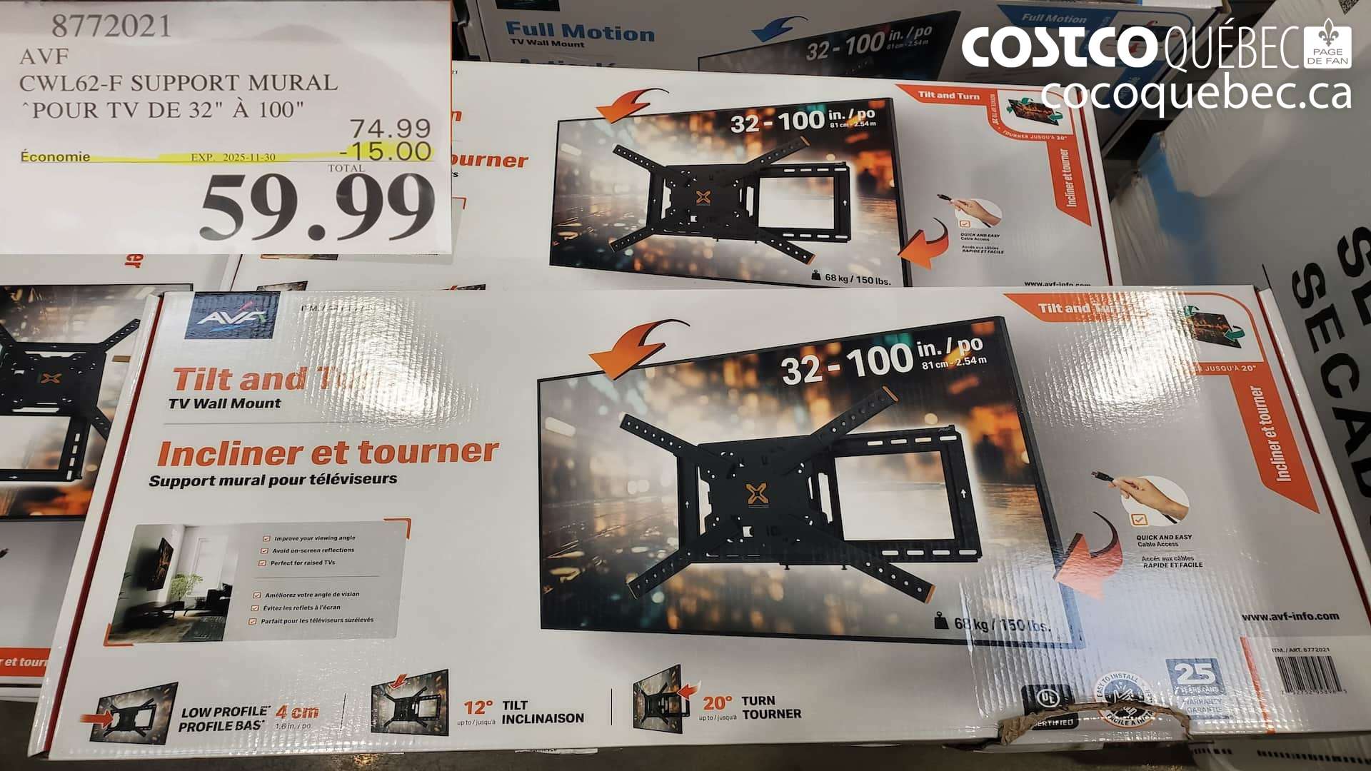 8772021 AVF CWL62-F SUPPORT MURAL “POUR TV DE 32