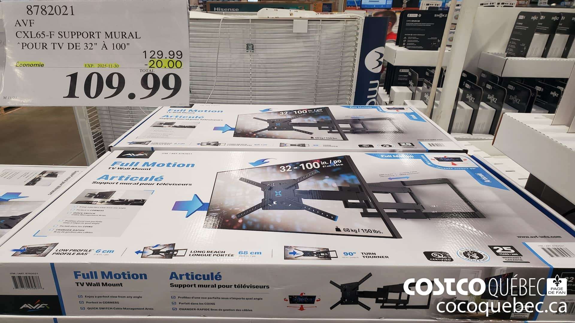 8782021 AVF CXL65-F SUPPORT MURAL ‘POUR TV DE 32