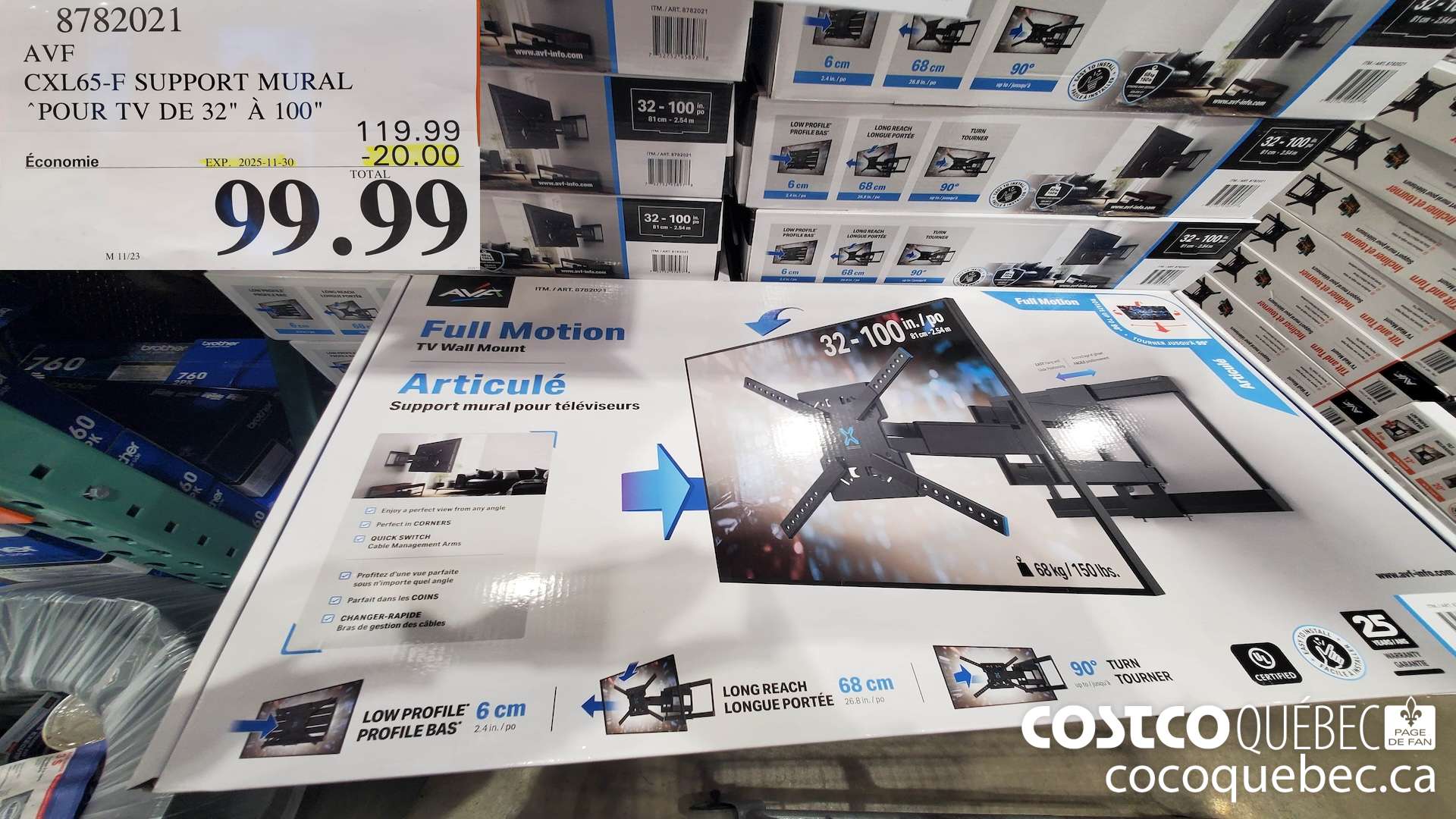 8782021 AVF CXL65-F SUPPORT MURAL ‘POUR TV DE 32