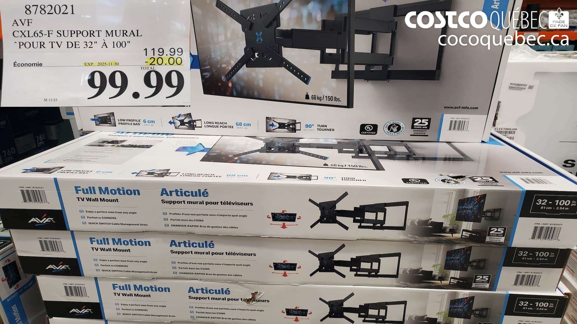 8782021 AVF CXL65-F SUPPORT MURAL ‘POUR TV DE 32