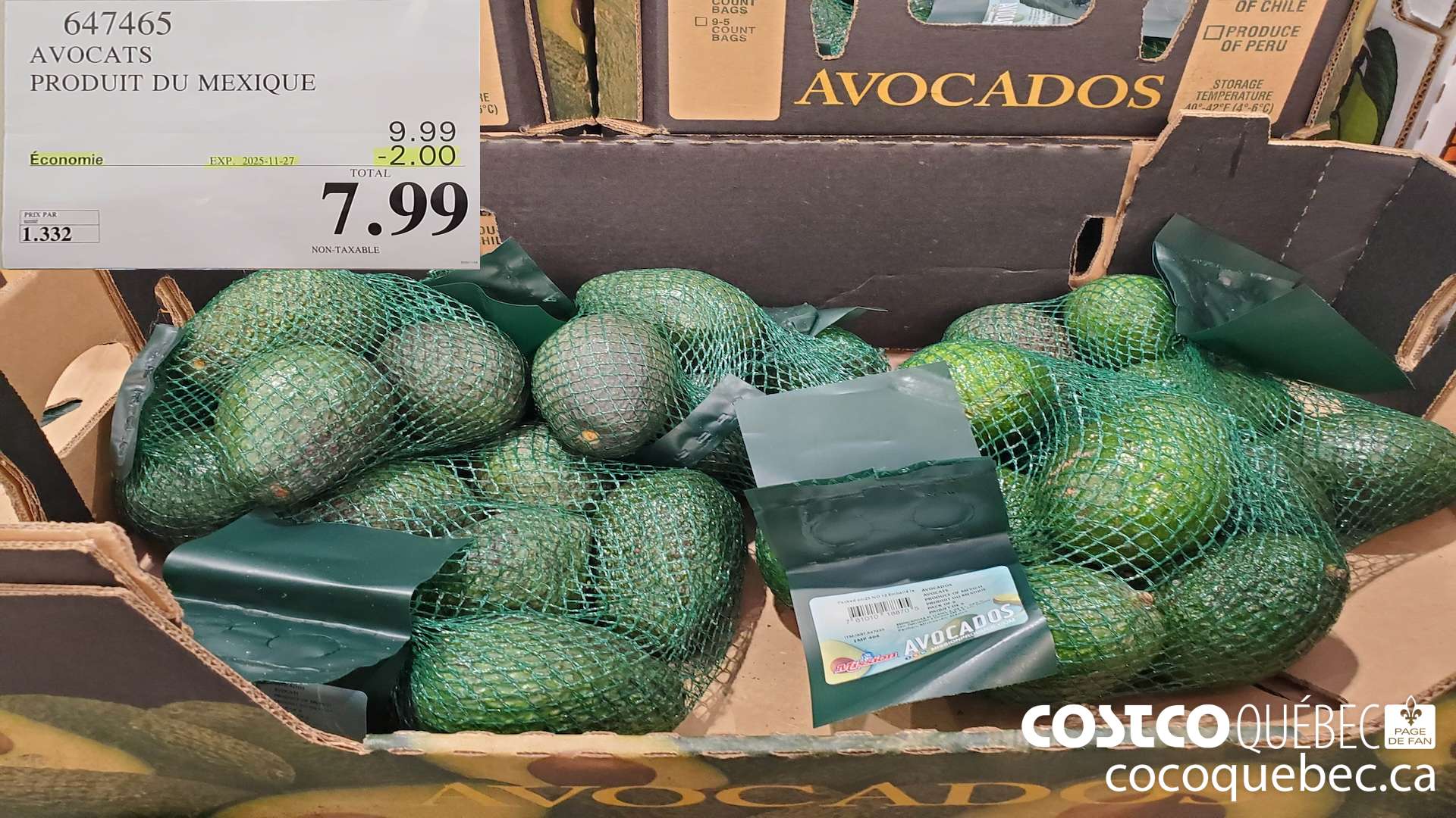 647465 AVOCATS PRODUIT DU MEXIQUE  ($2.00 INSTANT SAVINGS EXPIRES ON 2025-11-27) $7.99