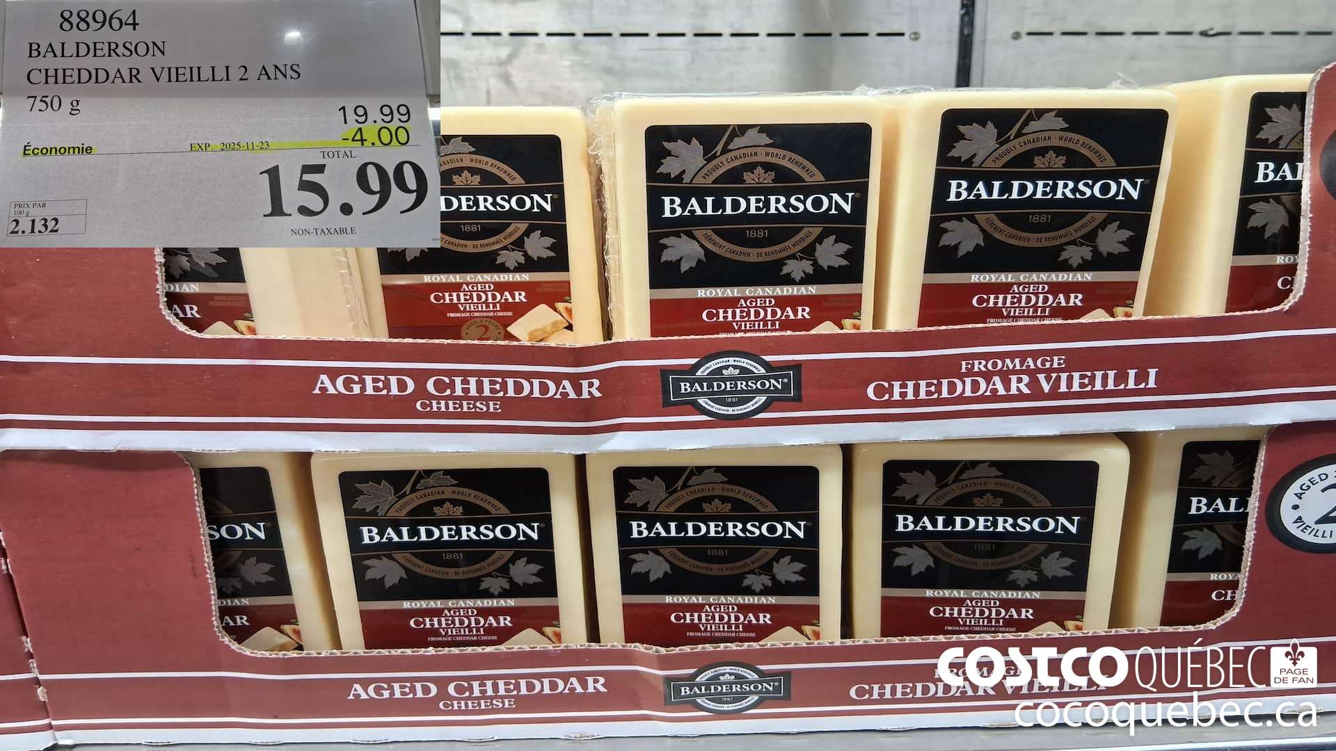 88964 BALDERSON CHEDDAR VIEILLI 2 ANS 750 g  ($4.00 INSTANT SAVINGS EXPIRES ON 2025-11-23) $15.99
