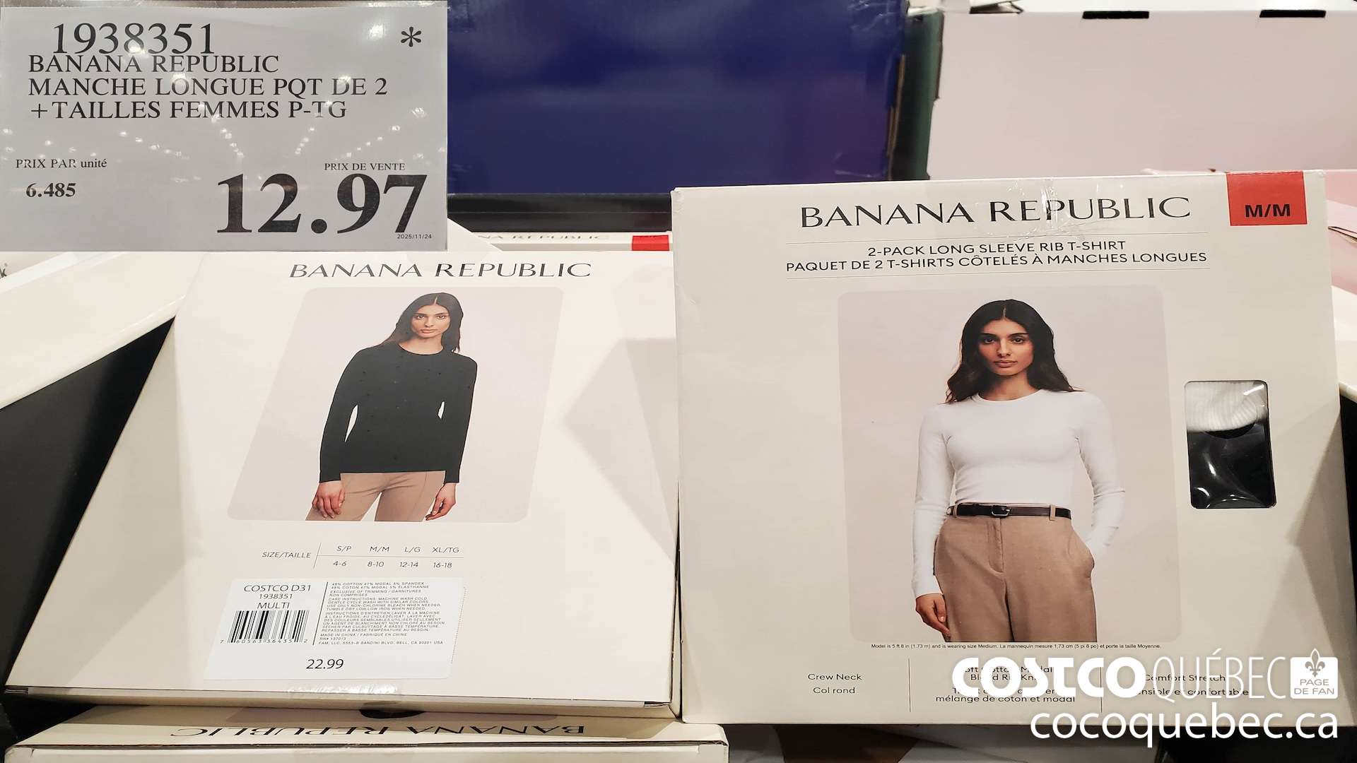 1938351 BANANA REPUBLIC MANCHE LONGUE PQT DE 2 +TAILLES FEMMES P-TG  $12.97