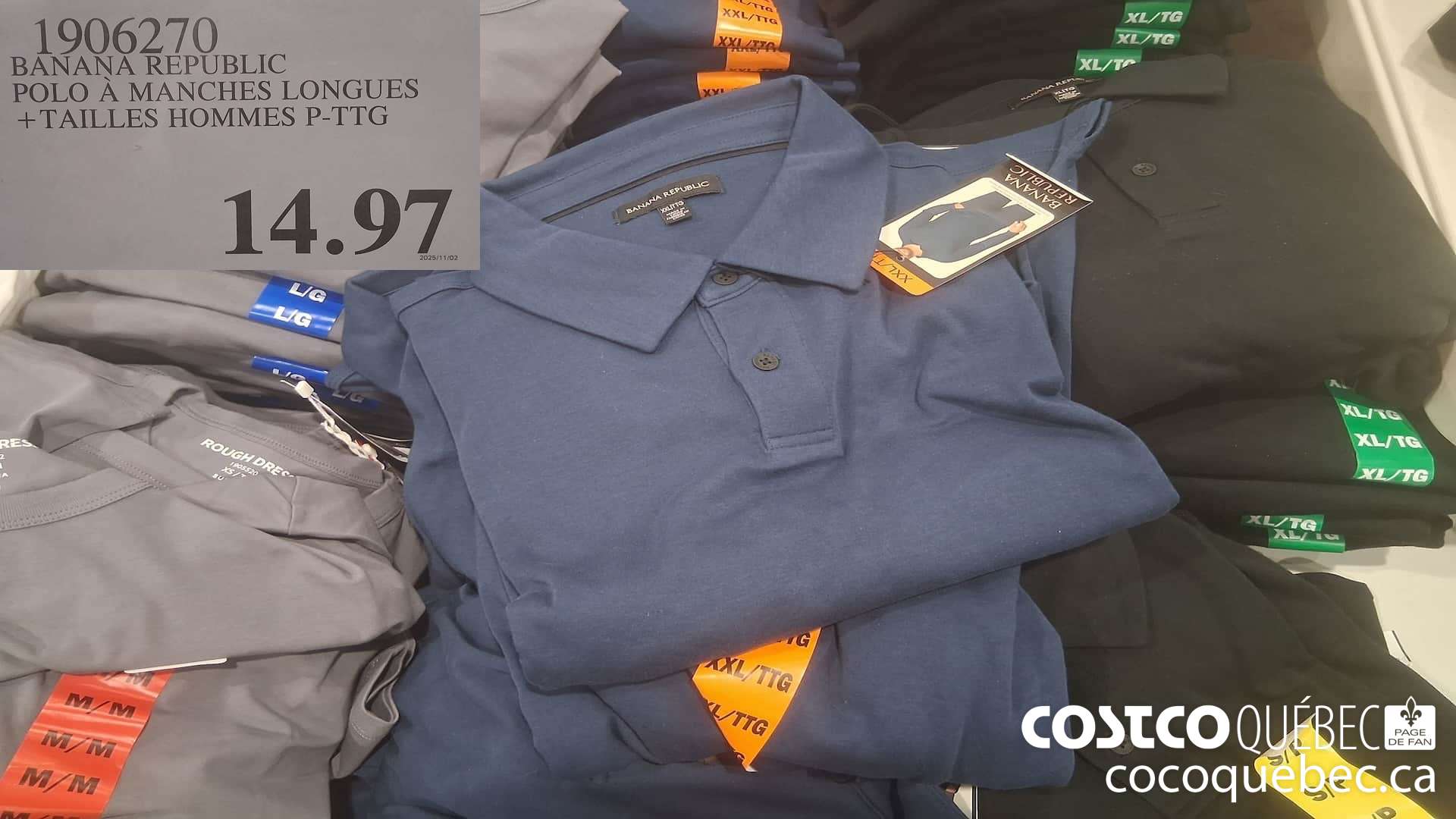 1906270 BANANA REPUBLIC POLO A MANCHES LONGUES +TAILLES HOMMES P-TTG $14.97