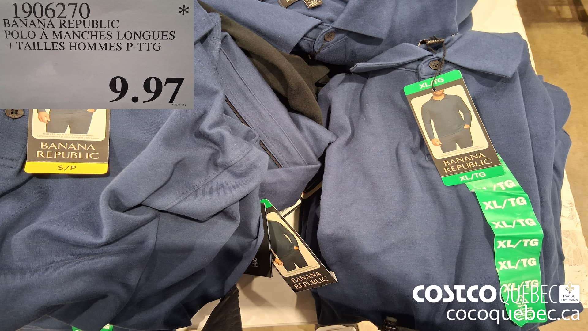 1906270 BANANA REPUBLIC POLO A MANCHES LONGUES +TAILLES HOMMES P-TTG $9.97