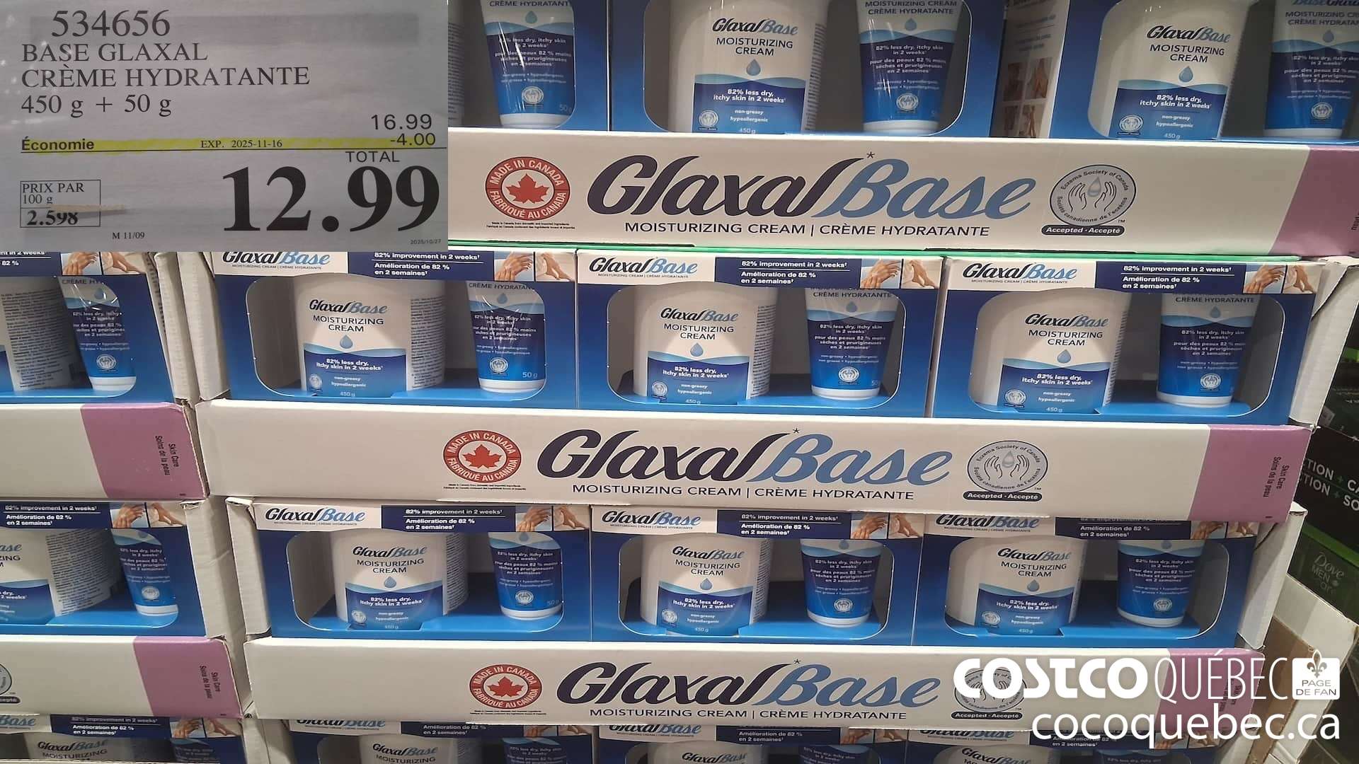 534656 BASE GLAXAL CREME HYDRATANTE 450G + 50G ($4.00 INSTANT SAVINGS EXPIRES ON 2025-11-16) $12.99