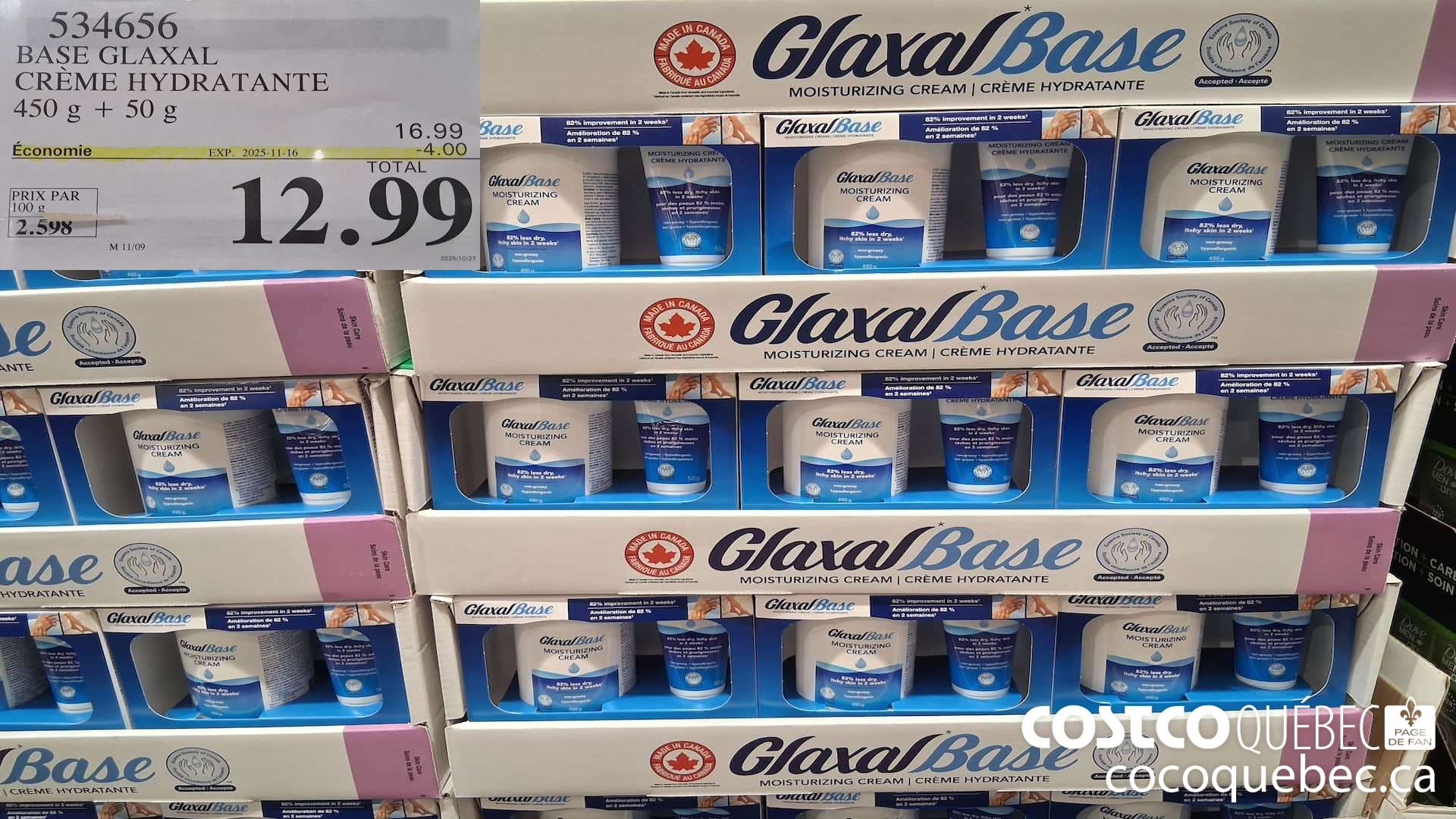534656 BASE GLAXAL CREME HYDRATANTE 450G + 50G ($4.00 INSTANT SAVINGS EXPIRES ON 2025-11-16) $12.99