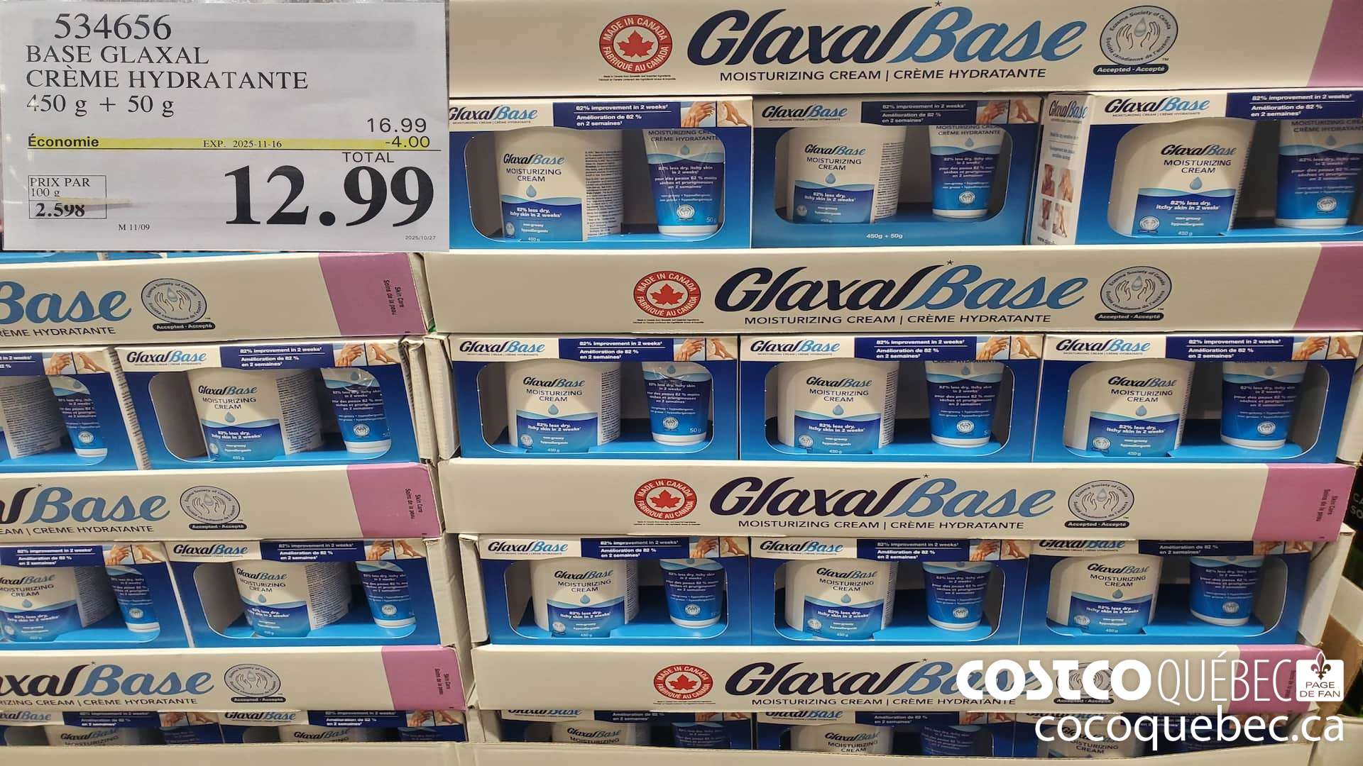 534656 BASE GLAXAL CREME HYDRATANTE 450G + 50G ($4.00 INSTANT SAVINGS EXPIRES ON 2025-11-16) $12.99