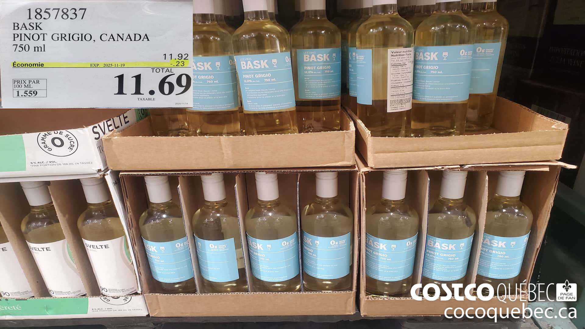 1857837 BASK PINOT GRIGIO, CANADA 750 mL  ($0.23 INSTANT SAVINGS EXPIRES ON 2025-11-19) $11.69